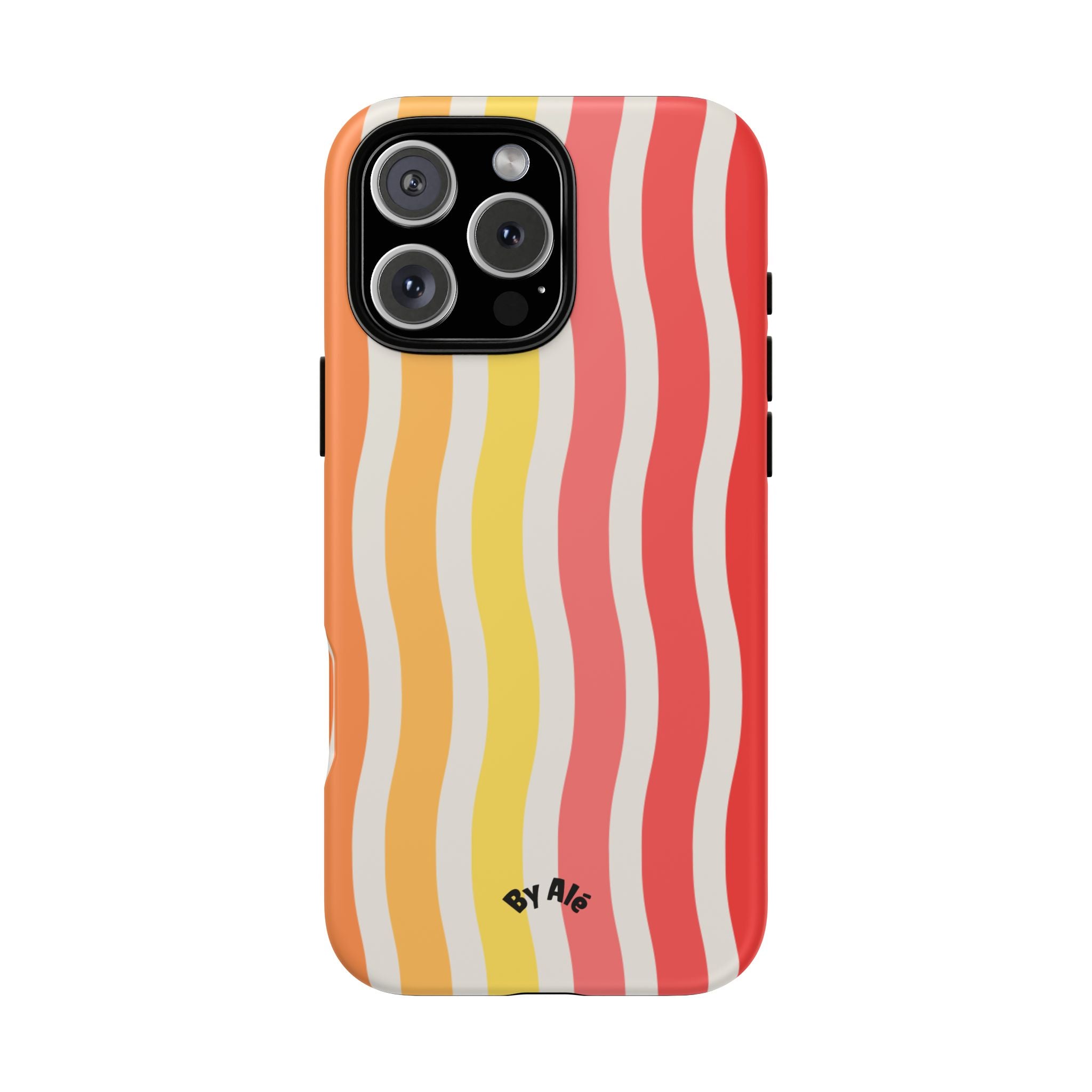 Retro Wavy Stripe Tough Phone Case — Red, Orange & Yellow Groove Design
