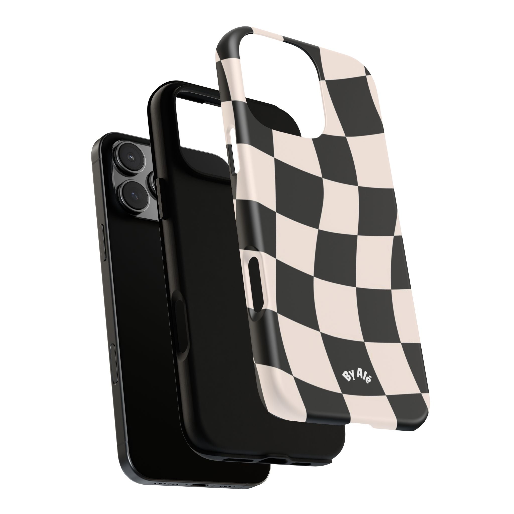 Wavy Checkered Phone Case – Black & Cream Retro Race Pattern