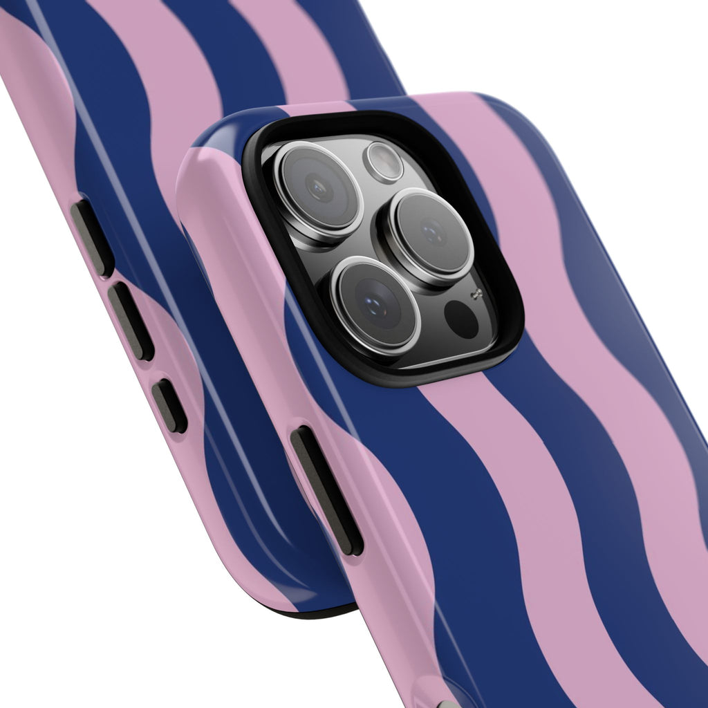 Wavy Stripes Tough Phone Case — Pink & Navy Protective iPhone Cover