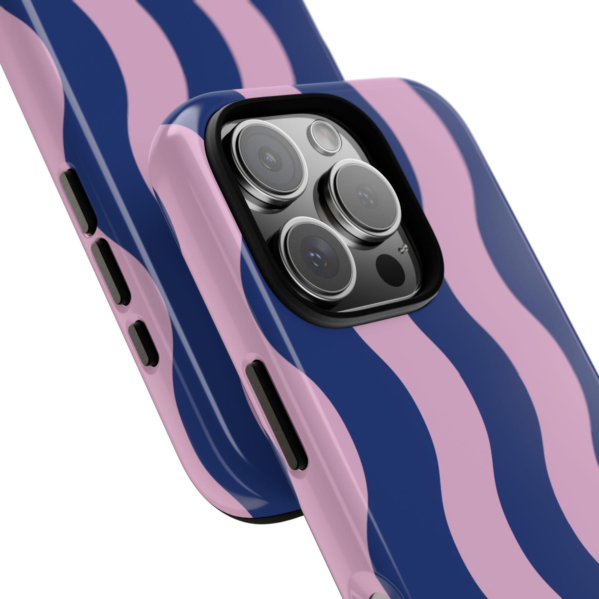 Wavy Stripes Tough Phone Case — Pink & Navy Protective iPhone Cover