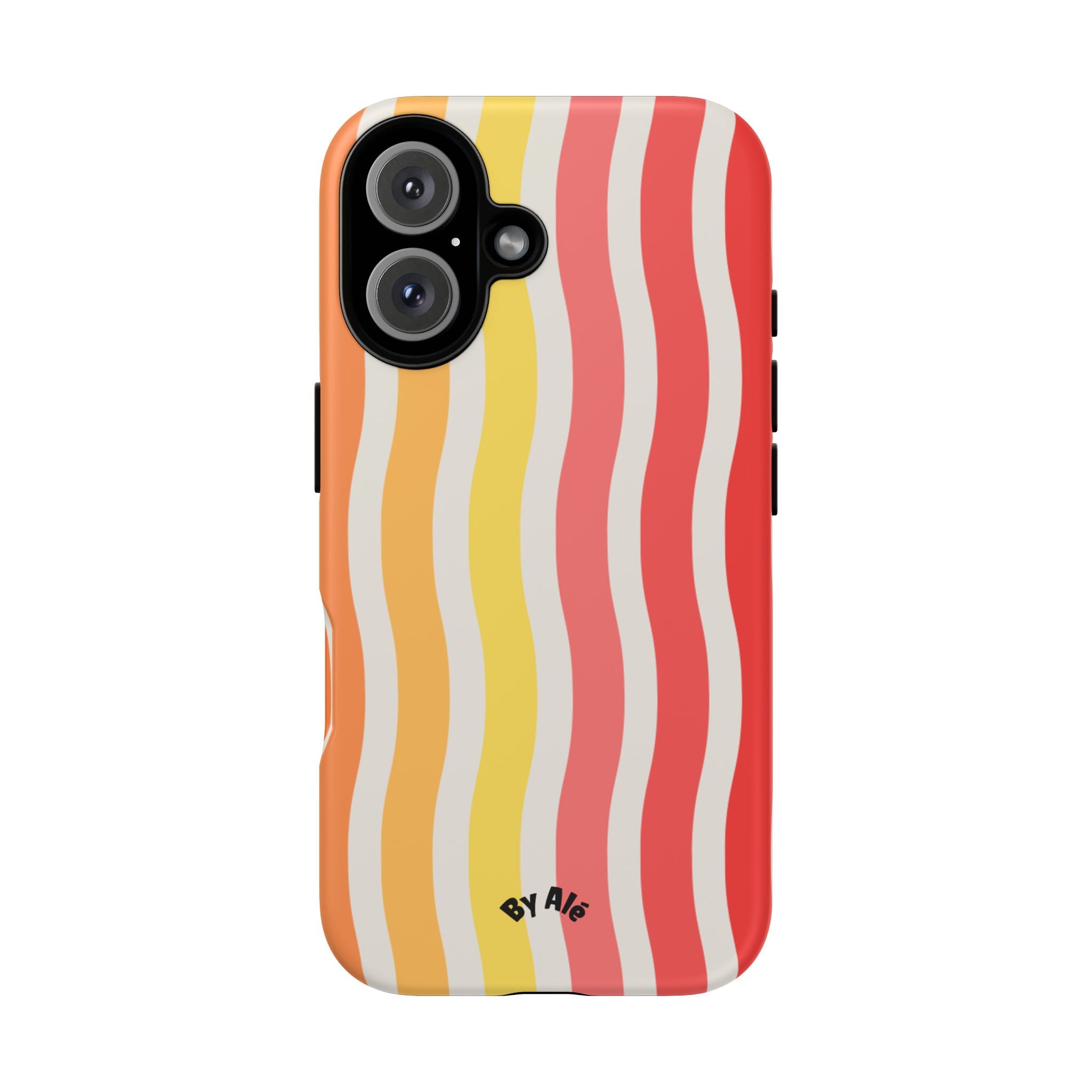 Retro Wavy Stripe Tough Phone Case — Red, Orange & Yellow Groove Design