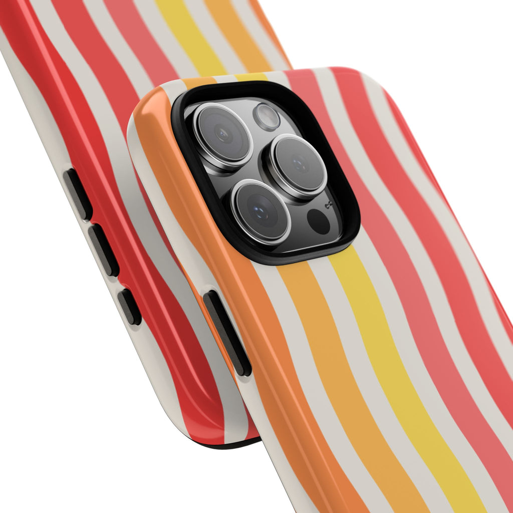 Retro Wavy Stripe Tough Phone Case — Red, Orange & Yellow Groove Design