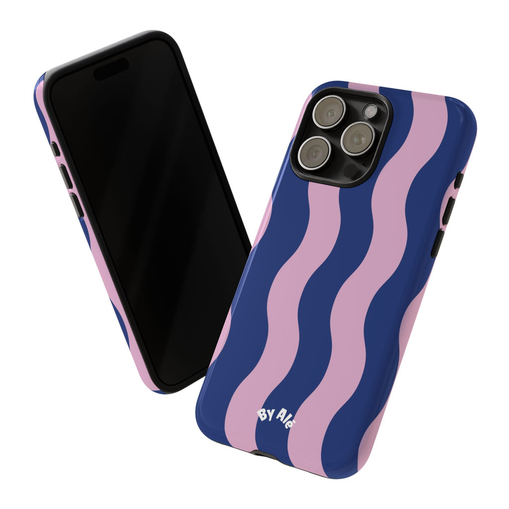 Wavy Stripes Tough Phone Case — Pink & Navy Protective iPhone Cover