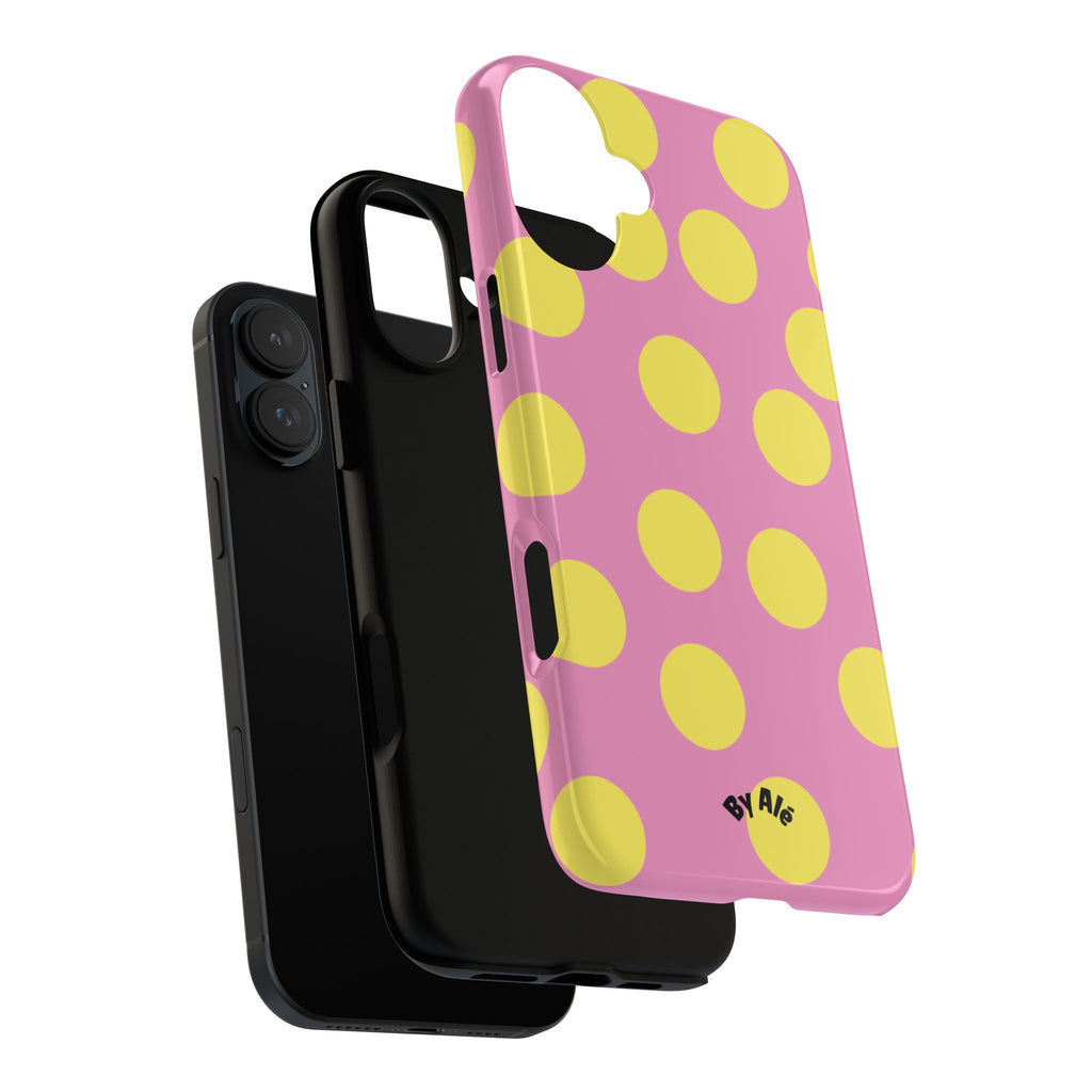 Yellow Polka Dot Tough Phone Case — Cute Pink Protective Cover