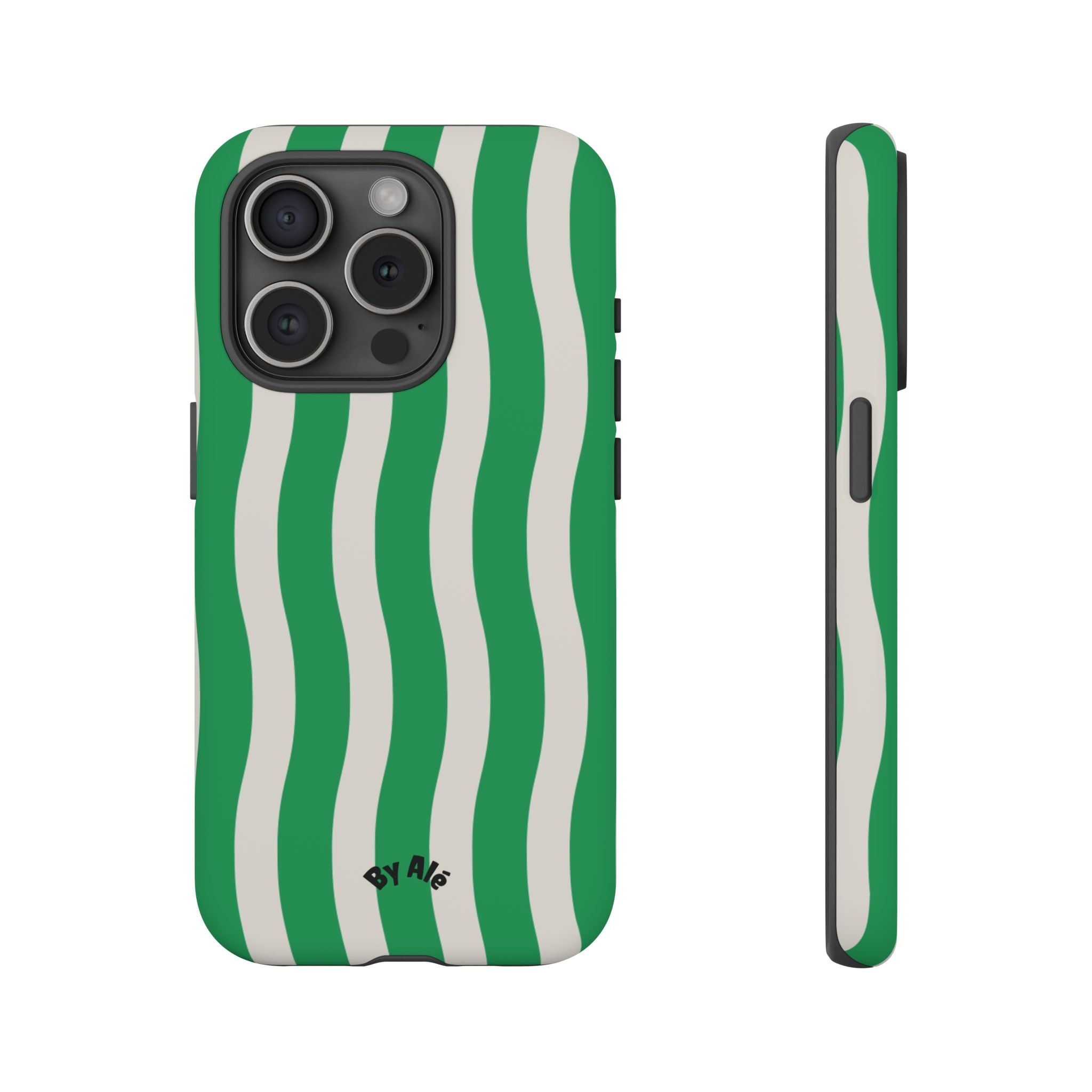 Green Wavy Stripe Tough Phone Case — Protective iPhone Cover with Retro Wave Pattern