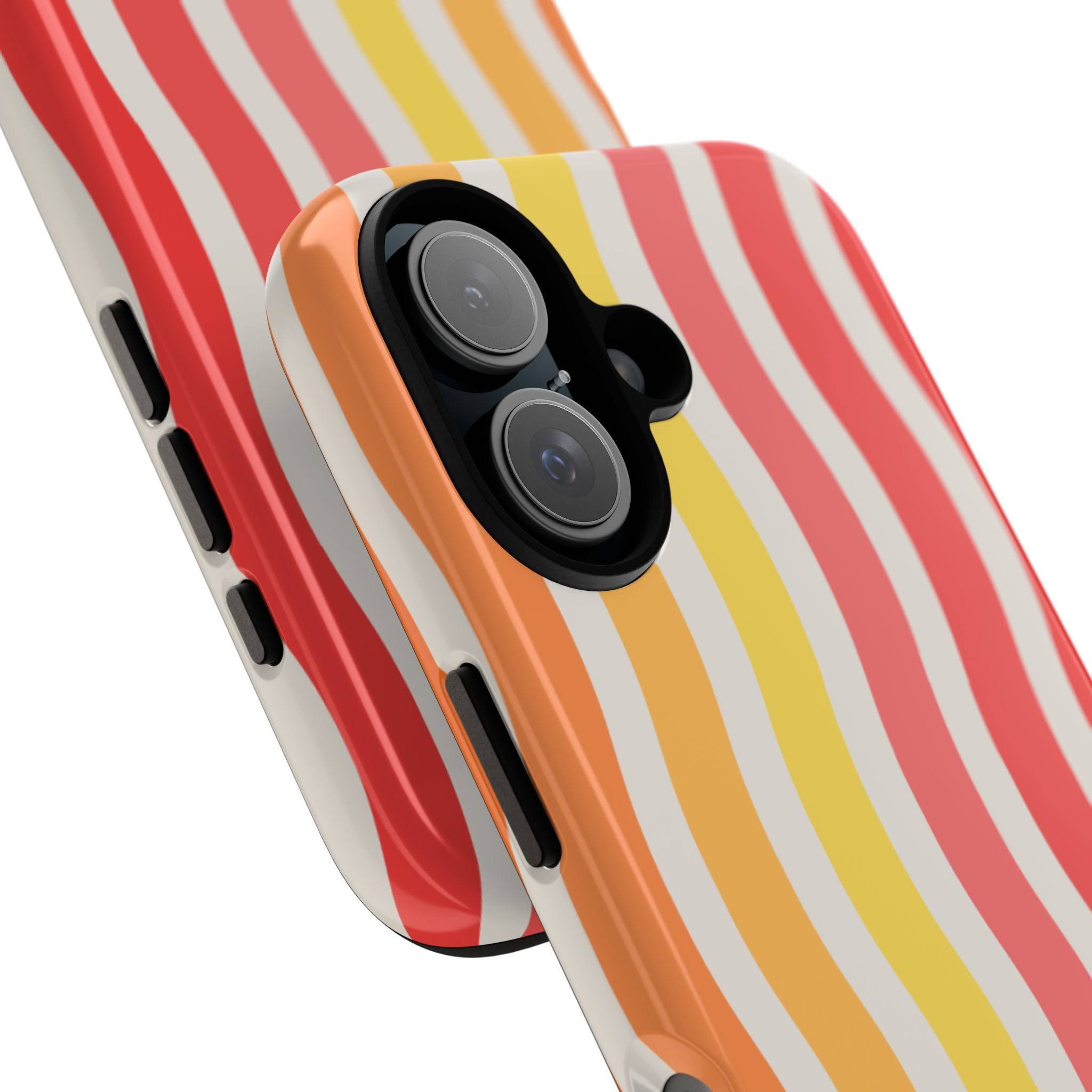 Retro Wavy Stripe Tough Phone Case — Red, Orange & Yellow Groove Design