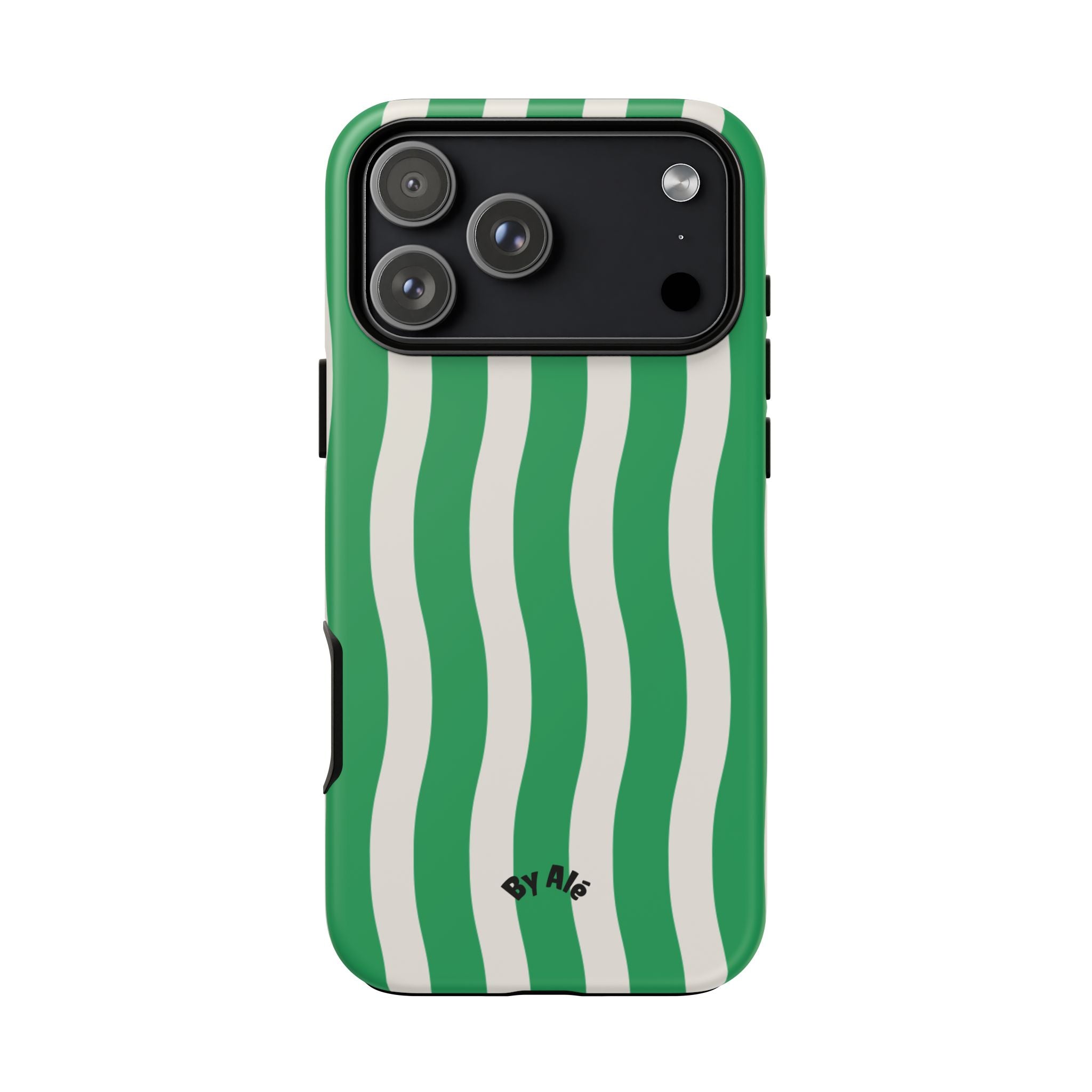 Green Wavy Stripe Tough Phone Case — Protective iPhone Cover with Retro Wave Pattern