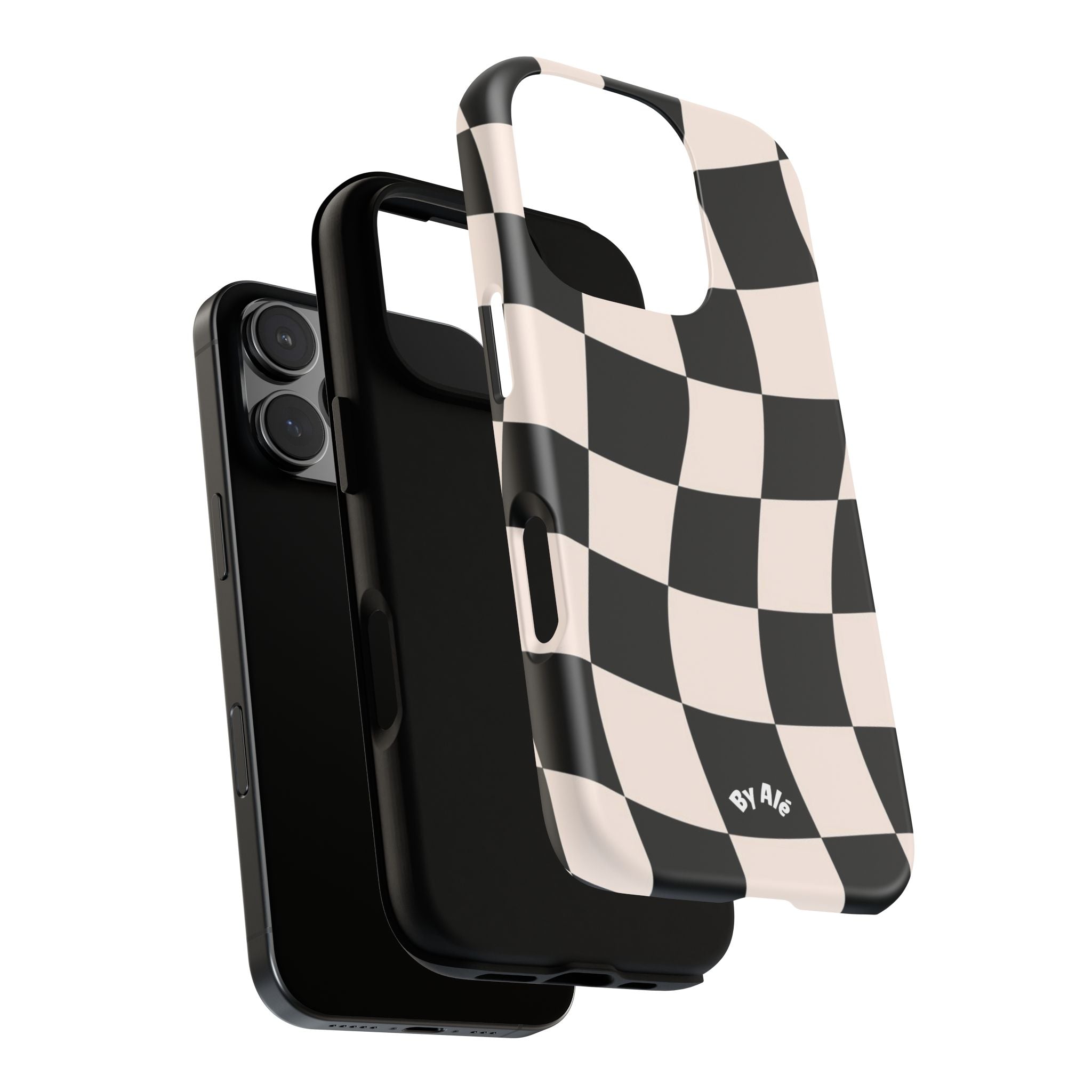Wavy Checkered Phone Case – Black & Cream Retro Race Pattern