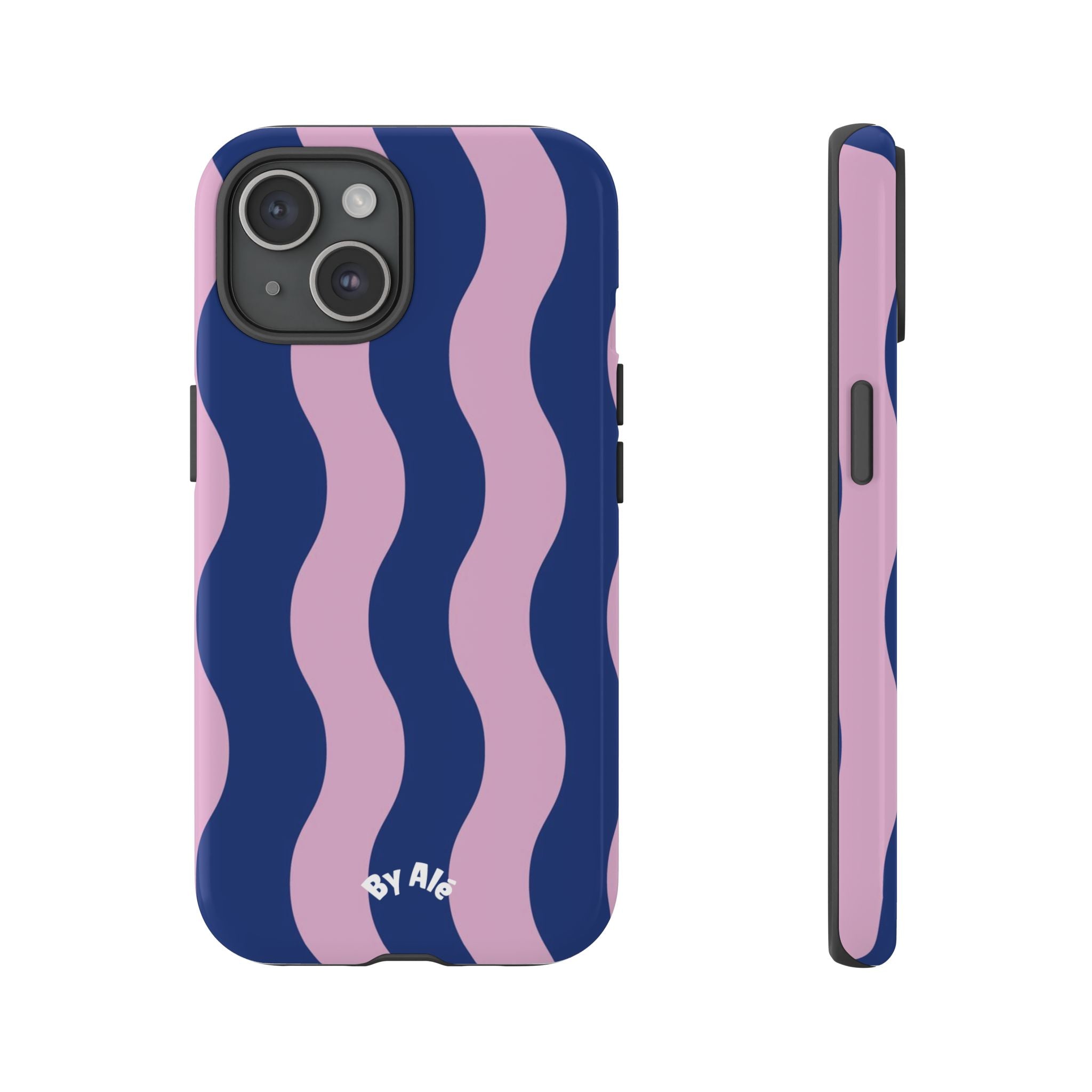 Wavy Stripes Tough Phone Case — Pink & Navy Protective iPhone Cover