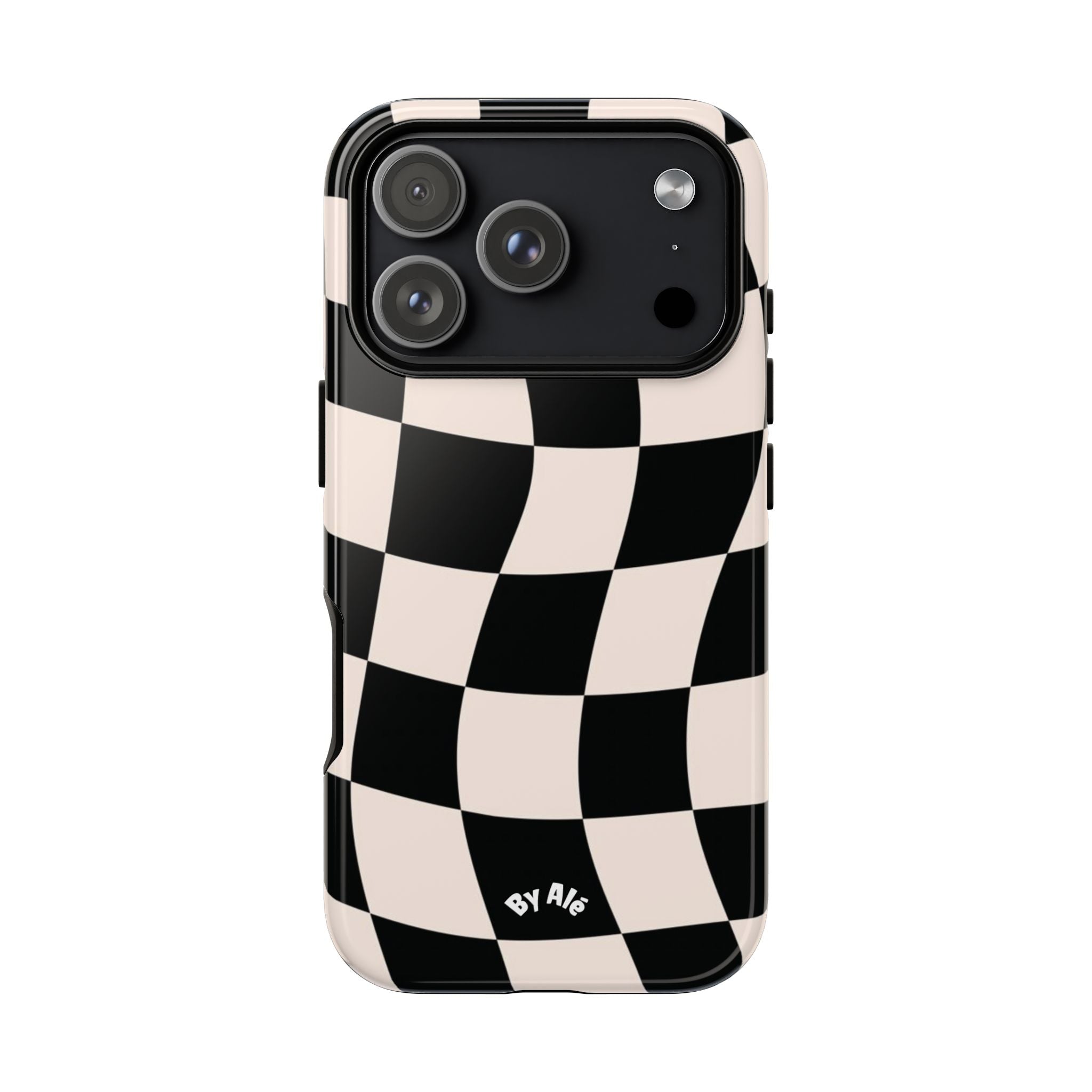 Wavy Checkered Phone Case – Black & Cream Retro Race Pattern