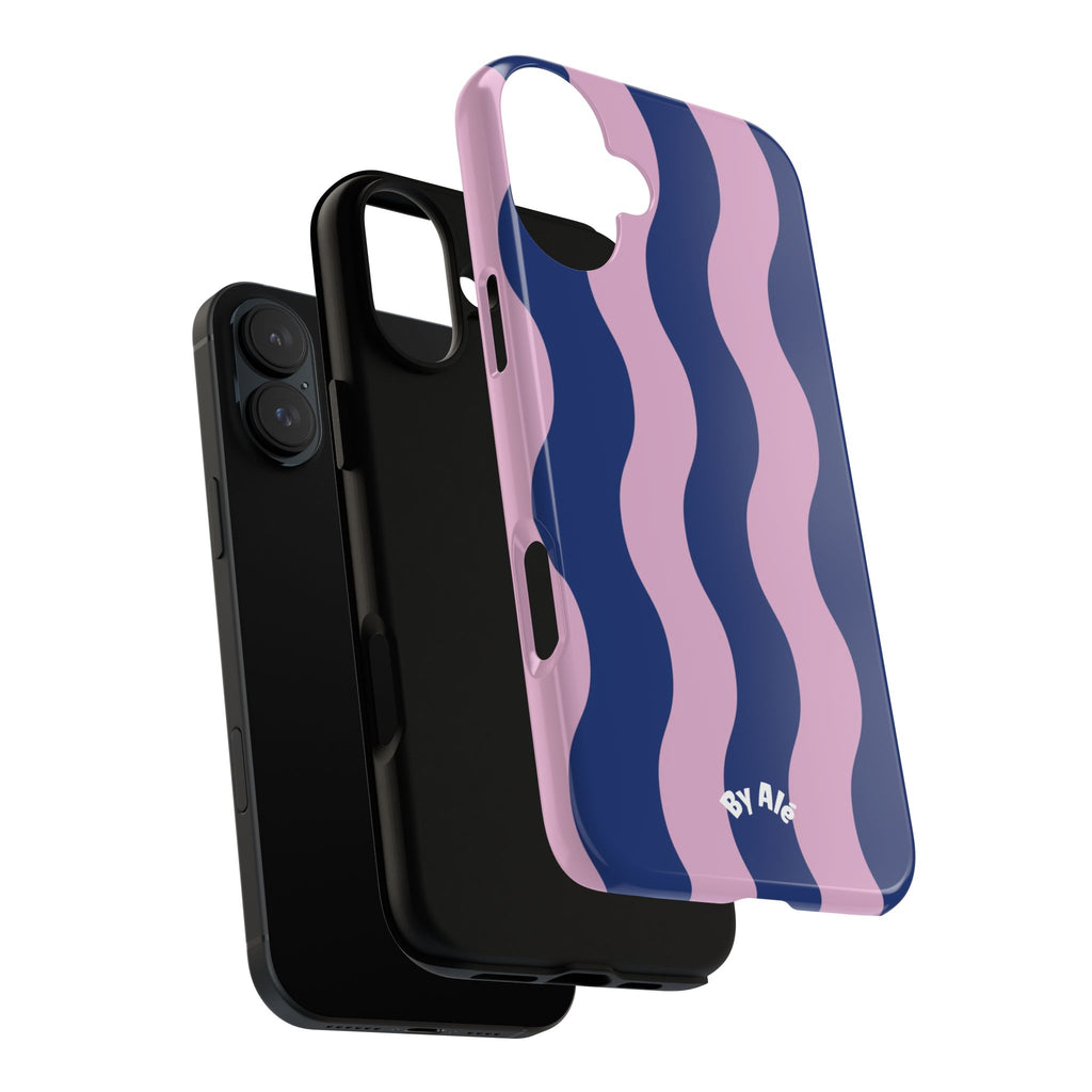 Wavy Stripes Tough Phone Case — Pink & Navy Protective iPhone Cover