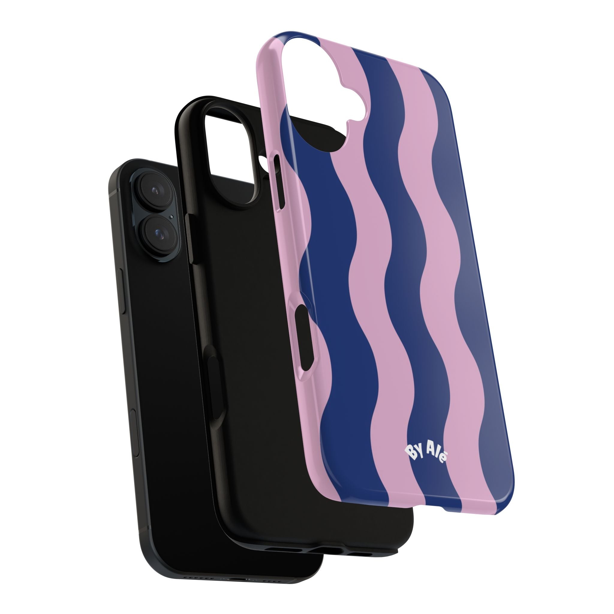 Wavy Stripes Tough Phone Case — Pink & Navy Protective iPhone Cover