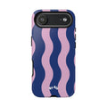 Wavy Stripes Tough Phone Case — Pink & Navy Protective iPhone Cover