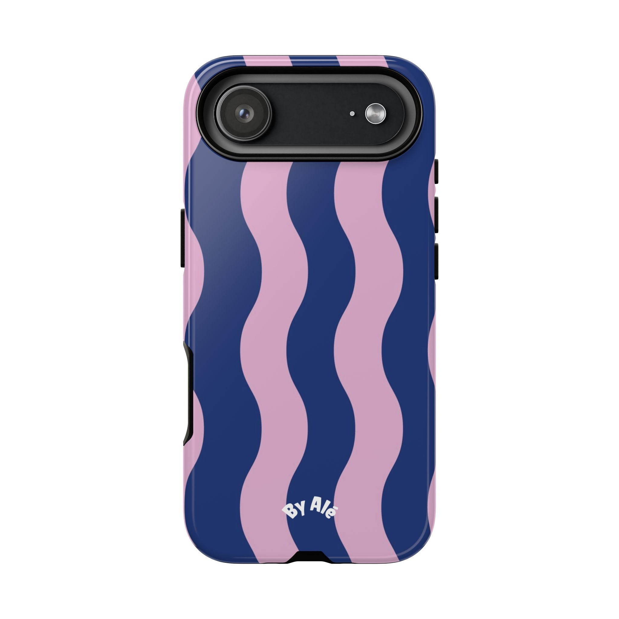 Wavy Stripes Tough Phone Case — Pink & Navy Protective iPhone Cover
