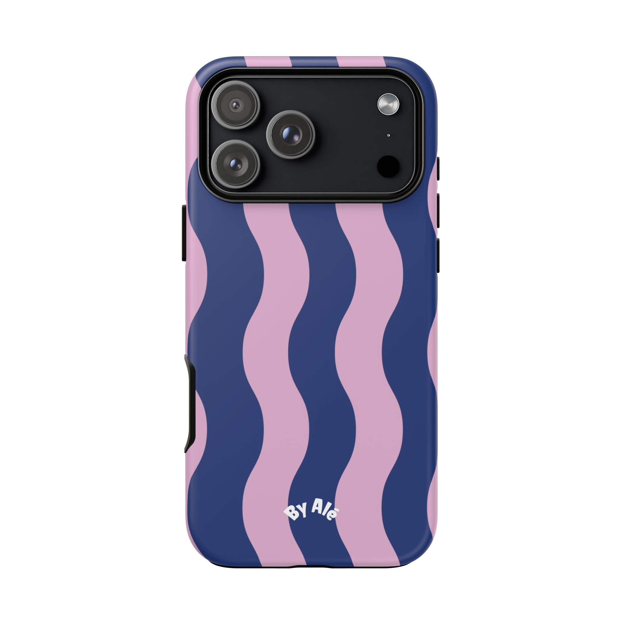 Wavy Stripes Tough Phone Case — Pink & Navy Protective iPhone Cover