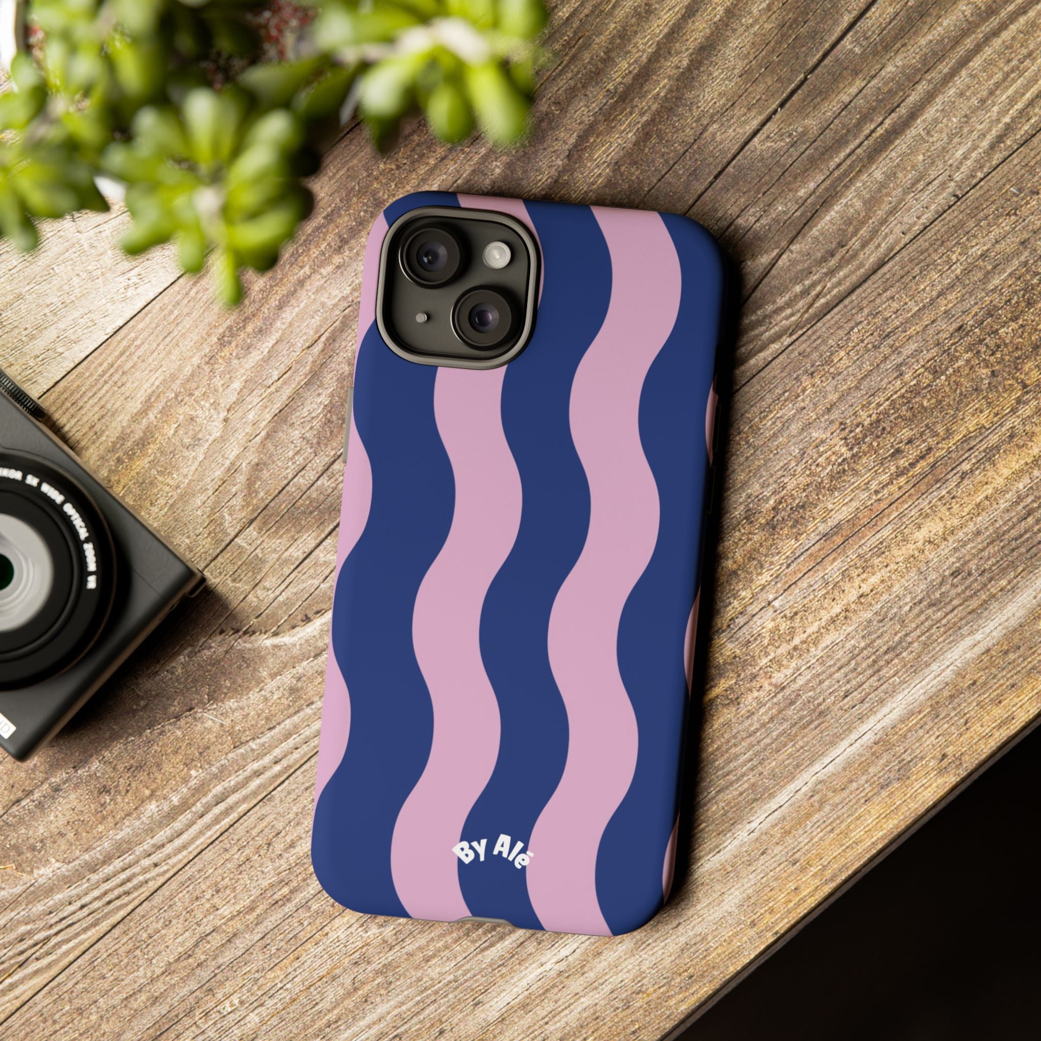 Wavy Stripes Tough Phone Case — Pink & Navy Protective iPhone Cover