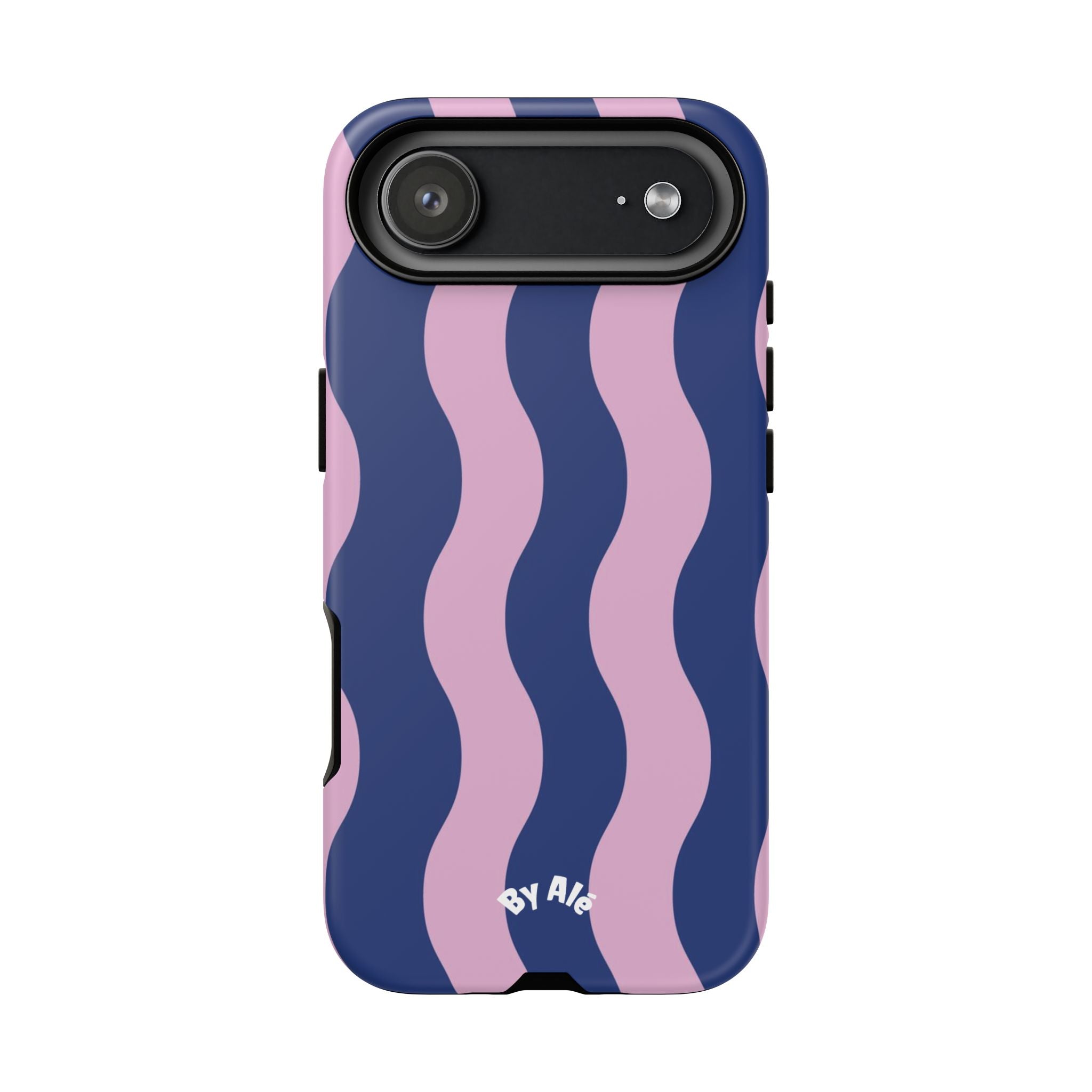 Wavy Stripes Tough Phone Case — Pink & Navy Protective iPhone Cover