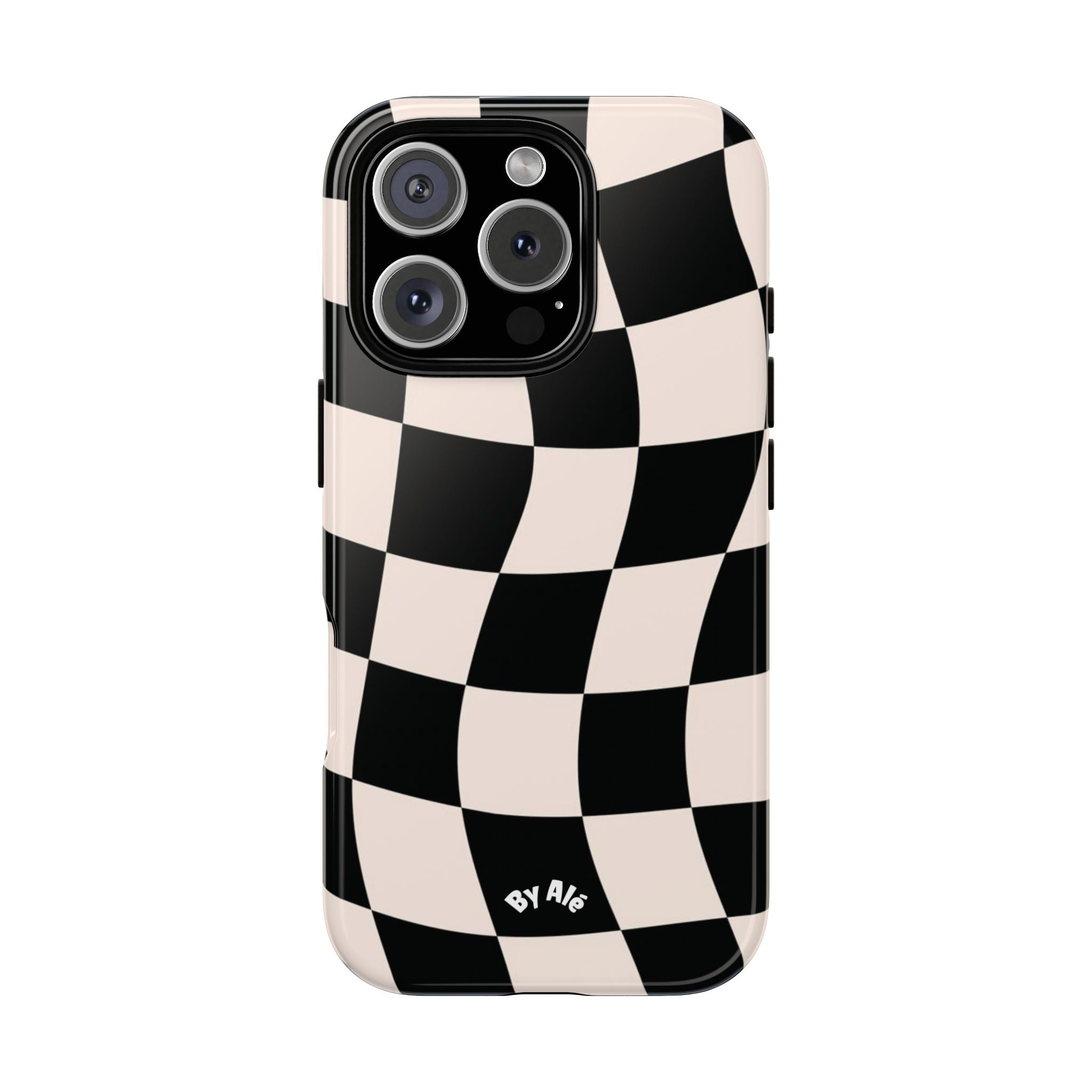 Wavy Checkered Phone Case – Black & Cream Retro Race Pattern