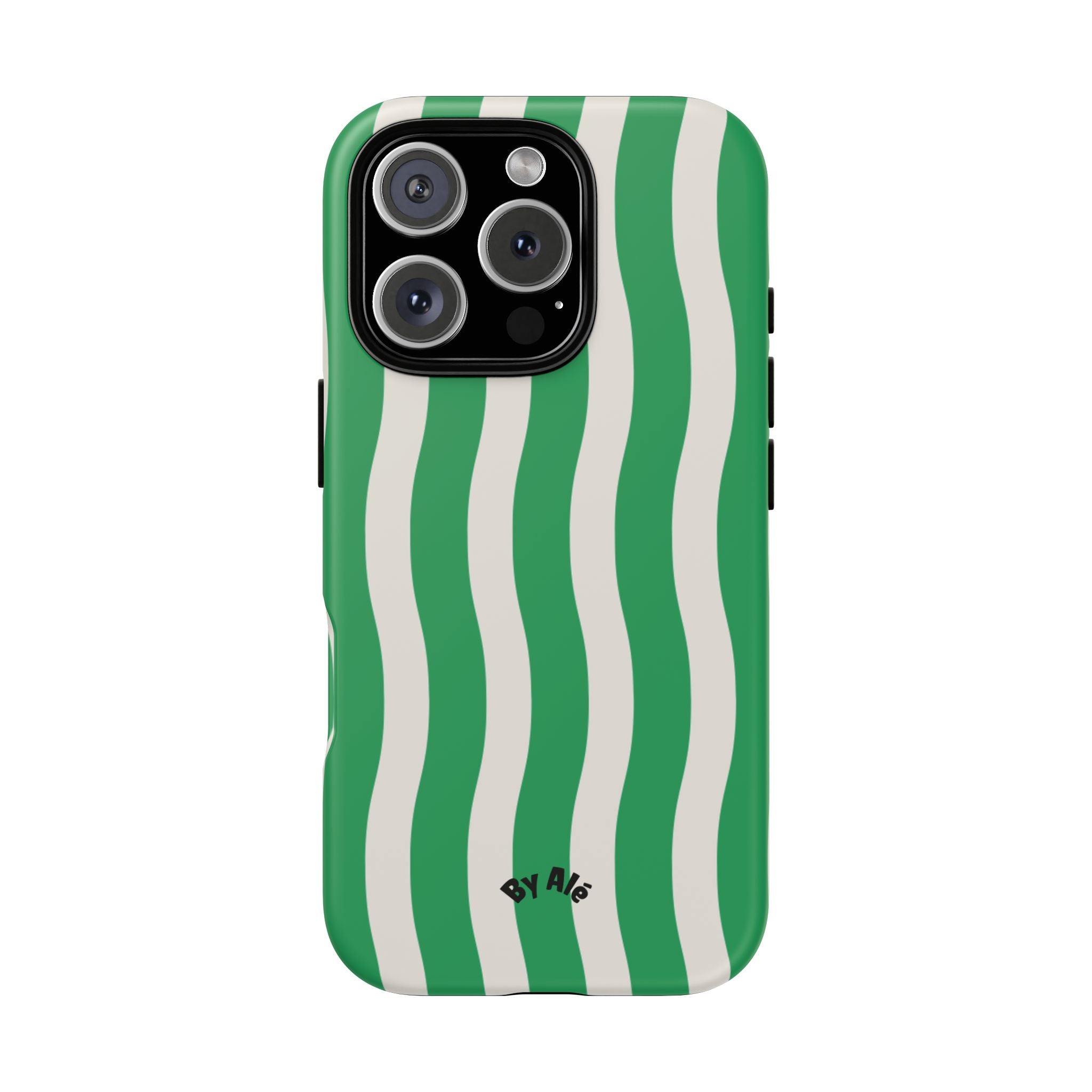 Green Wavy Stripe Tough Phone Case — Protective iPhone Cover with Retro Wave Pattern