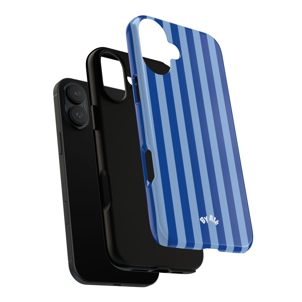 Blue Striped Tough Phone Case — Durable Protective iPhone Cover