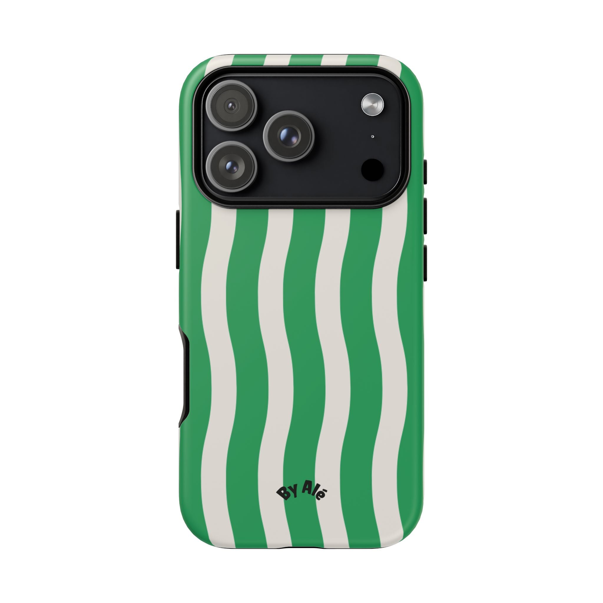 Green Wavy Stripe Tough Phone Case — Protective iPhone Cover with Retro Wave Pattern