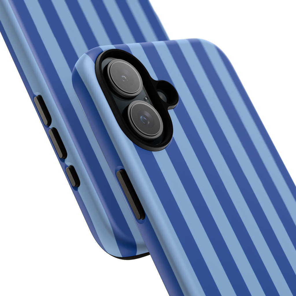 Blue Striped Tough Phone Case — Durable Protective iPhone Cover
