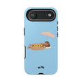 Cute Hot Dog Dog Relaxing on Beach Umbrella (Pastel Blue) - Phone Case