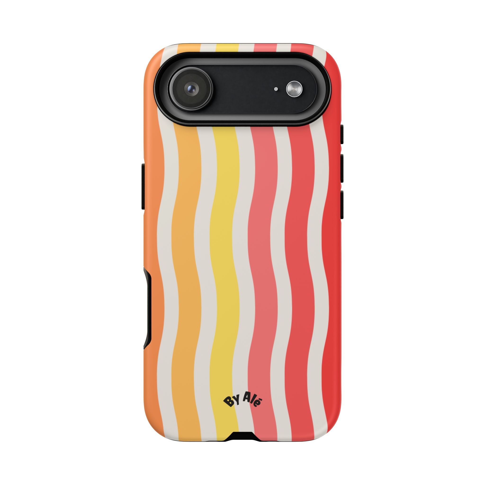 Retro Wavy Stripe Tough Phone Case — Red, Orange & Yellow Groove Design