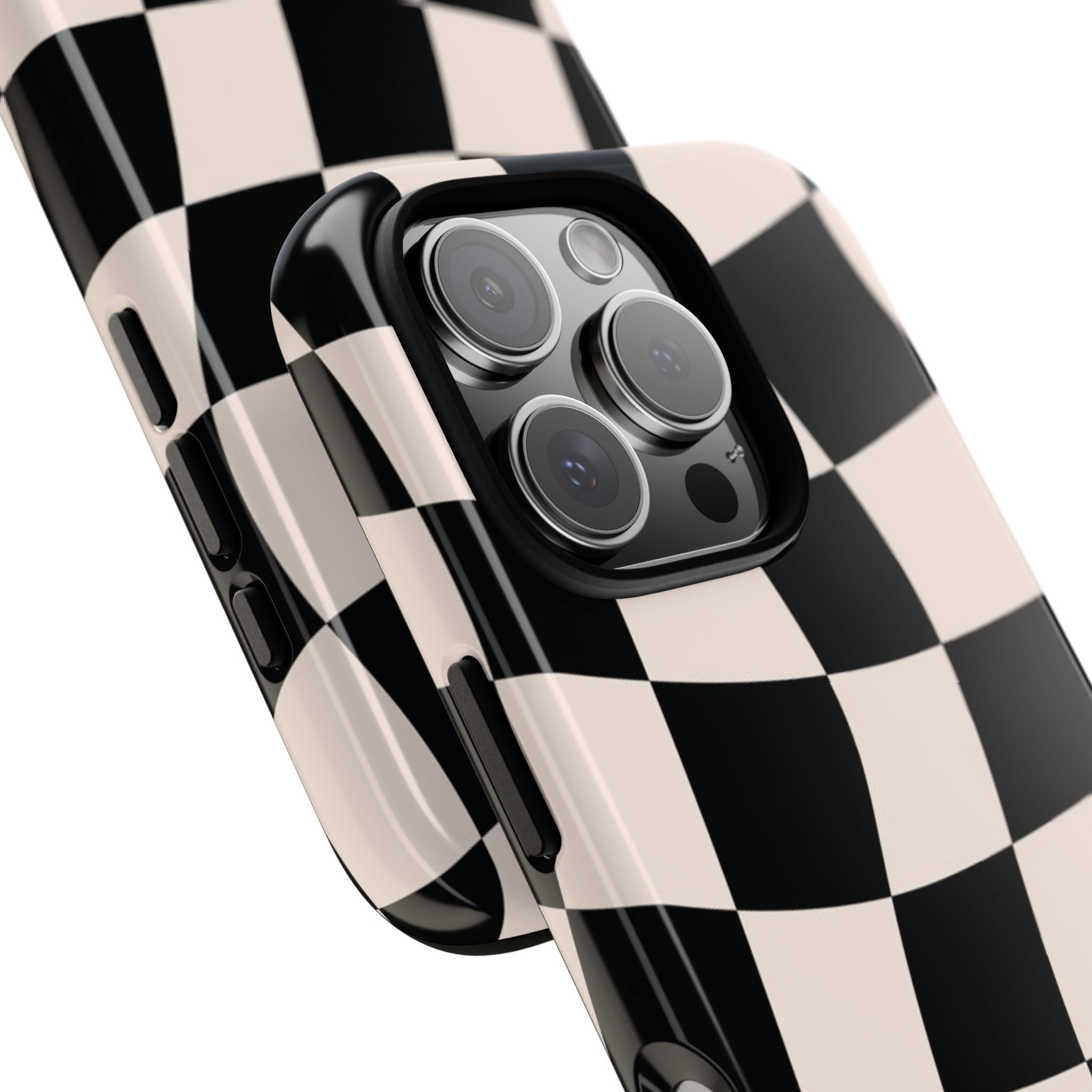 Wavy Checkered Phone Case – Black & Cream Retro Race Pattern