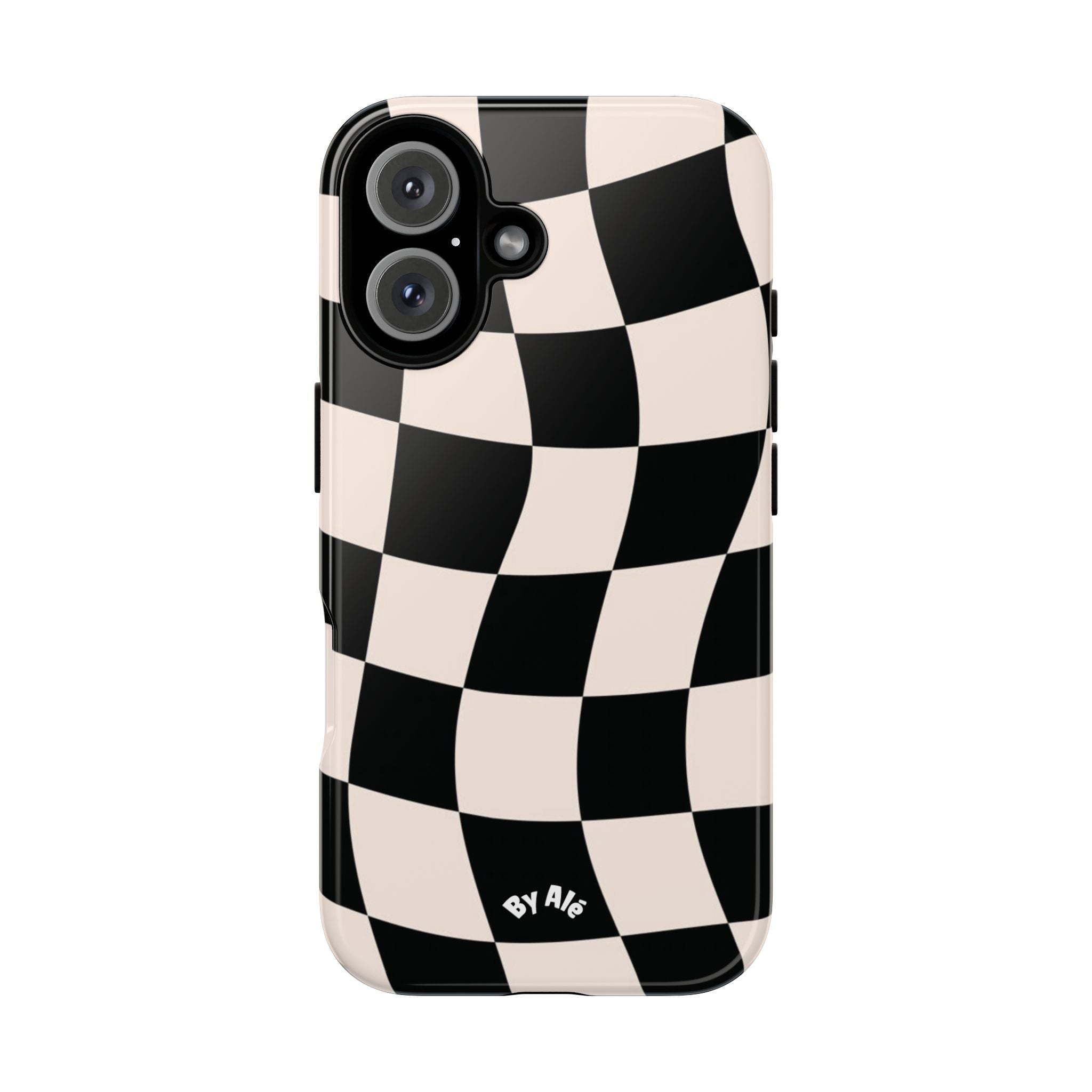 Wavy Checkered Phone Case – Black & Cream Retro Race Pattern