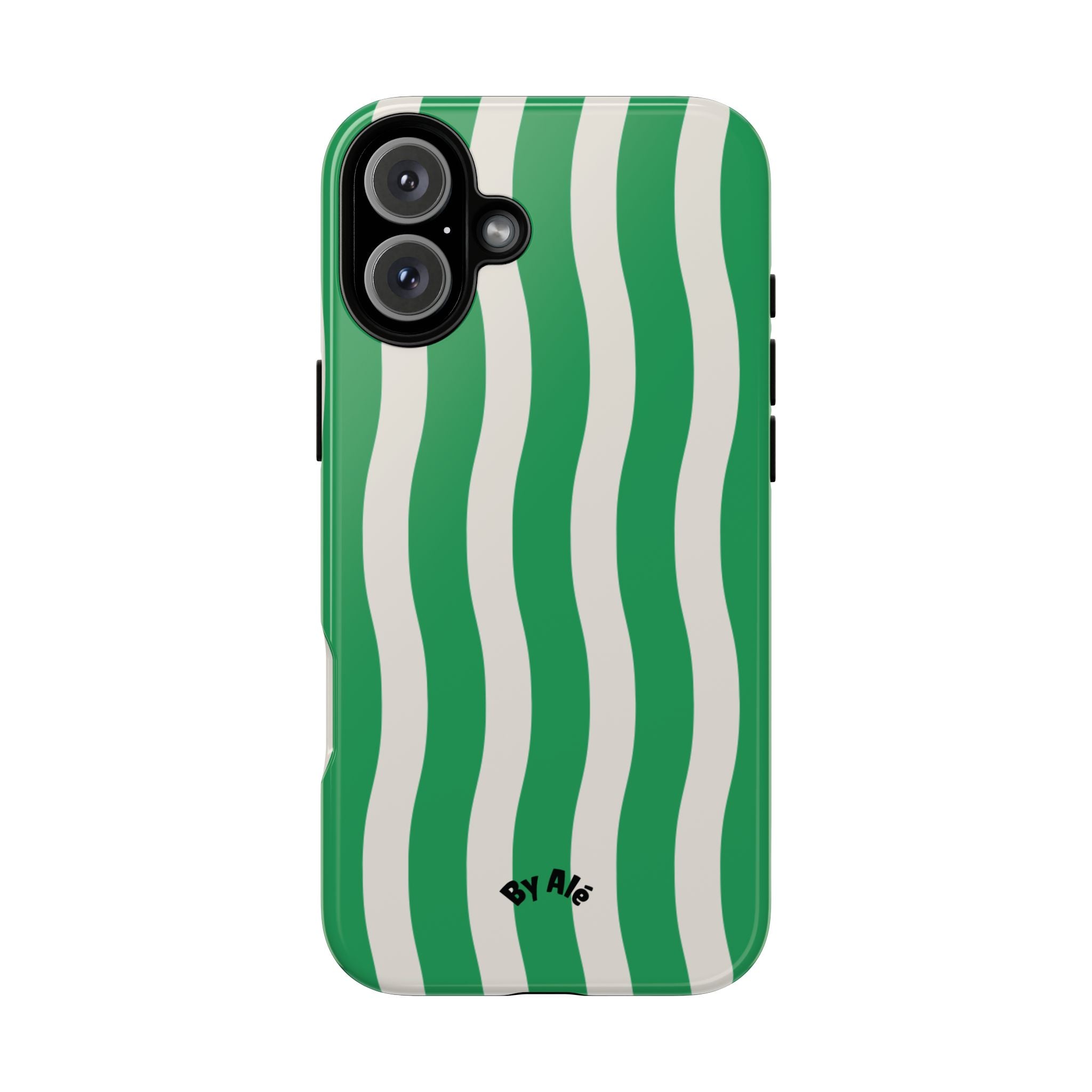 Green Wavy Stripe Tough Phone Case — Protective iPhone Cover with Retro Wave Pattern