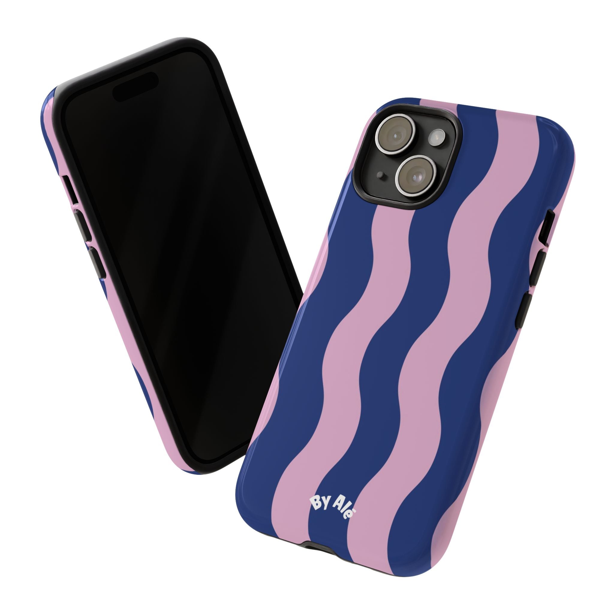 Wavy Stripes Tough Phone Case — Pink & Navy Protective iPhone Cover