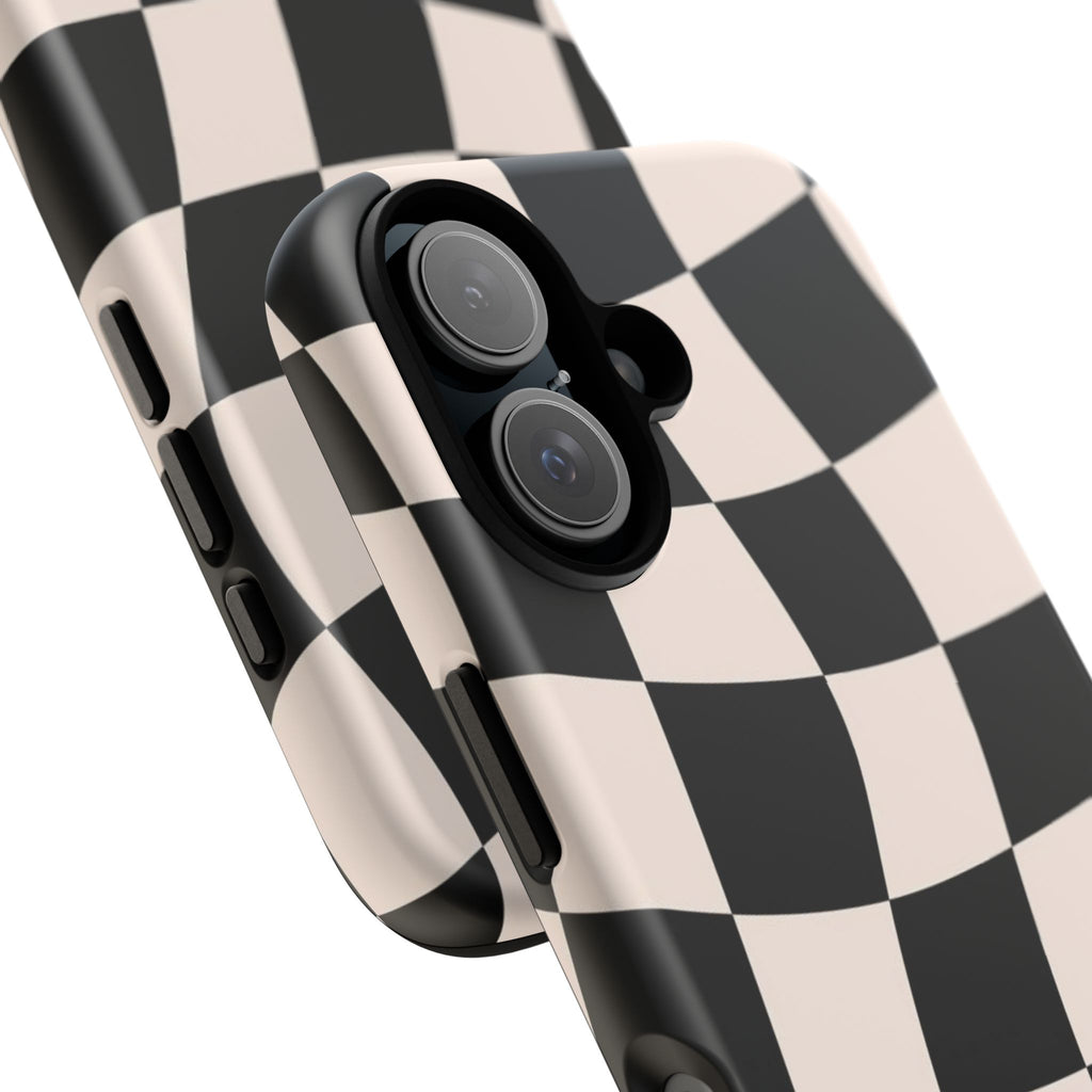 Wavy Checkered Phone Case – Black & Cream Retro Race Pattern
