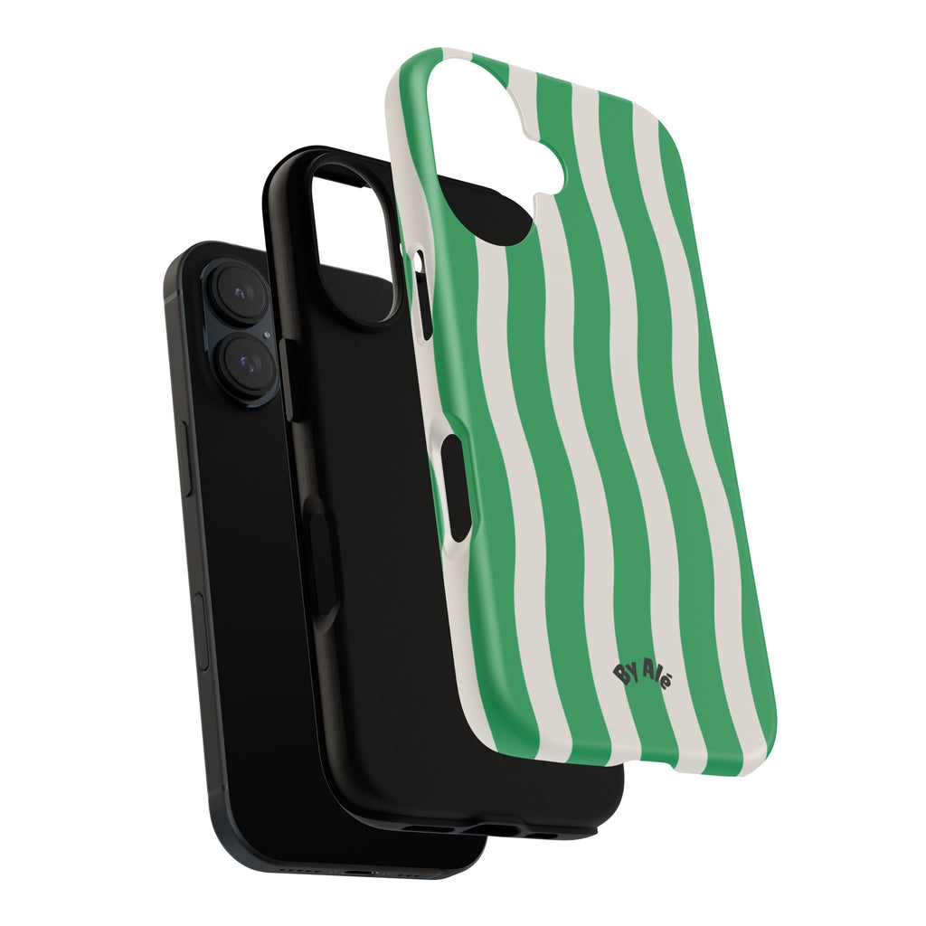 Green Wavy Stripe Tough Phone Case — Protective iPhone Cover with Retro Wave Pattern