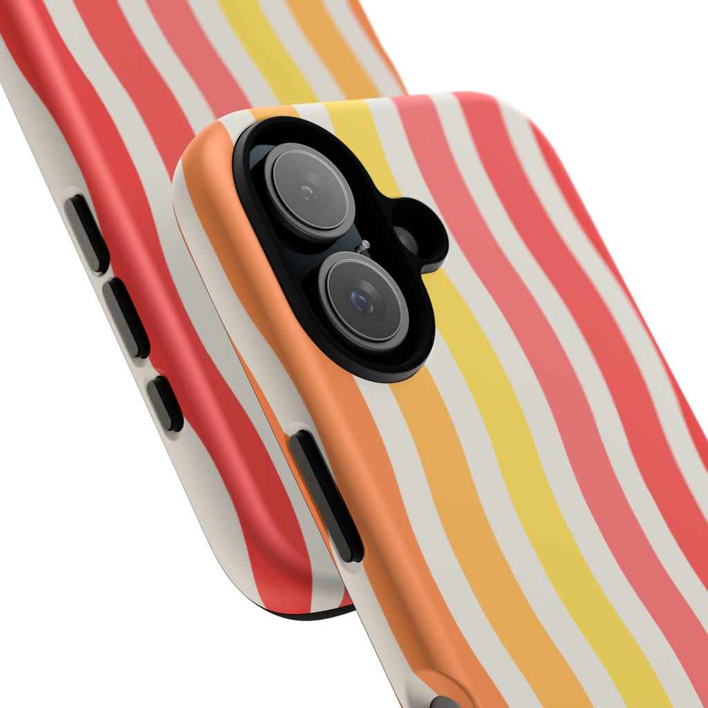 Retro Wavy Stripe Tough Phone Case — Red, Orange & Yellow Groove Design