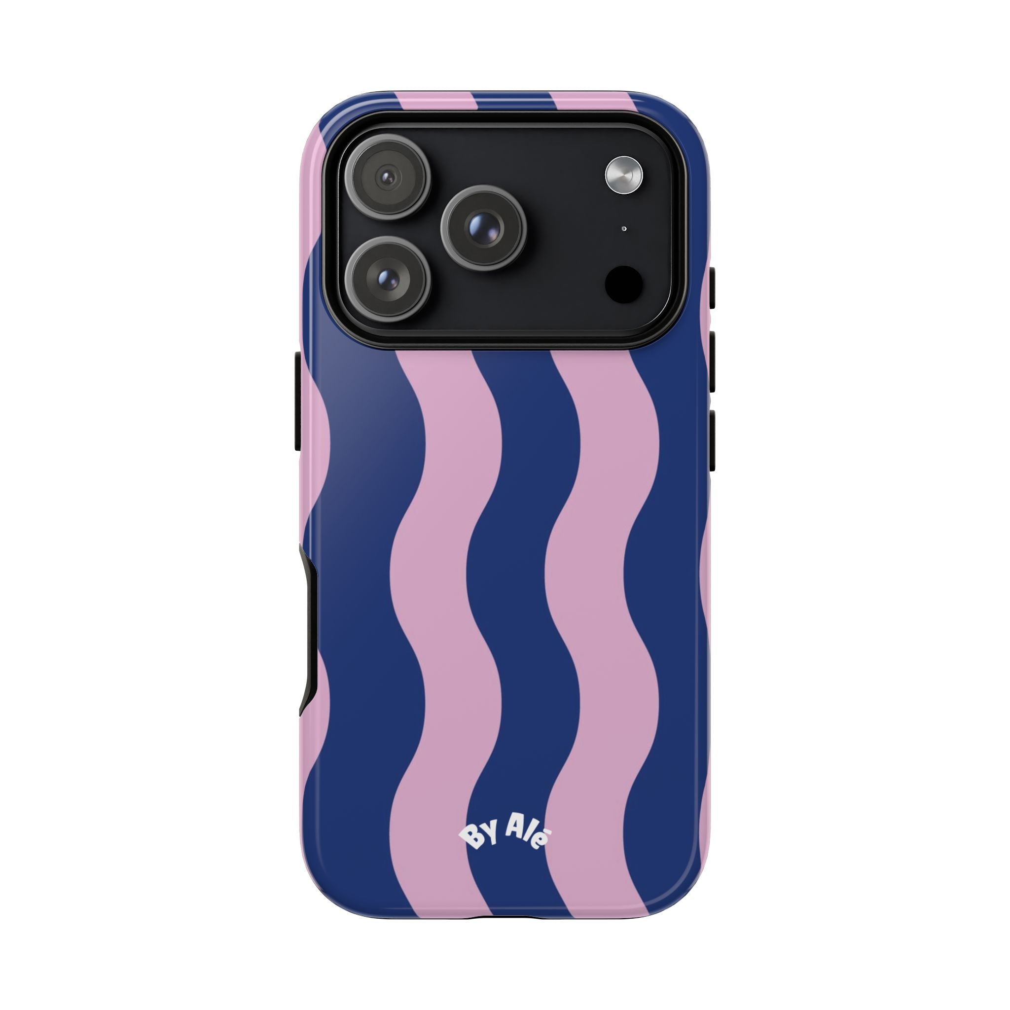 Wavy Stripes Tough Phone Case — Pink & Navy Protective iPhone Cover