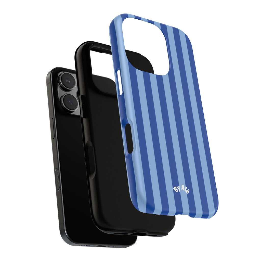 Blue Striped Tough Phone Case — Durable Protective iPhone Cover