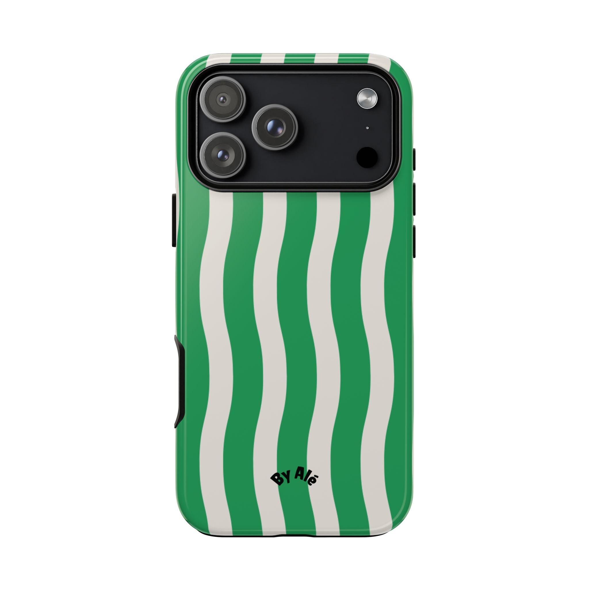 Green Wavy Stripe Tough Phone Case — Protective iPhone Cover with Retro Wave Pattern