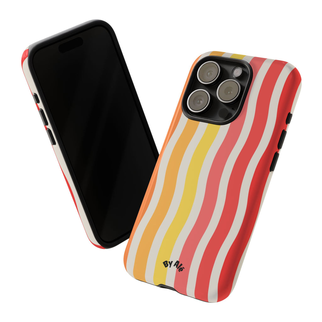 Retro Wavy Stripe Tough Phone Case — Red, Orange & Yellow Groove Design