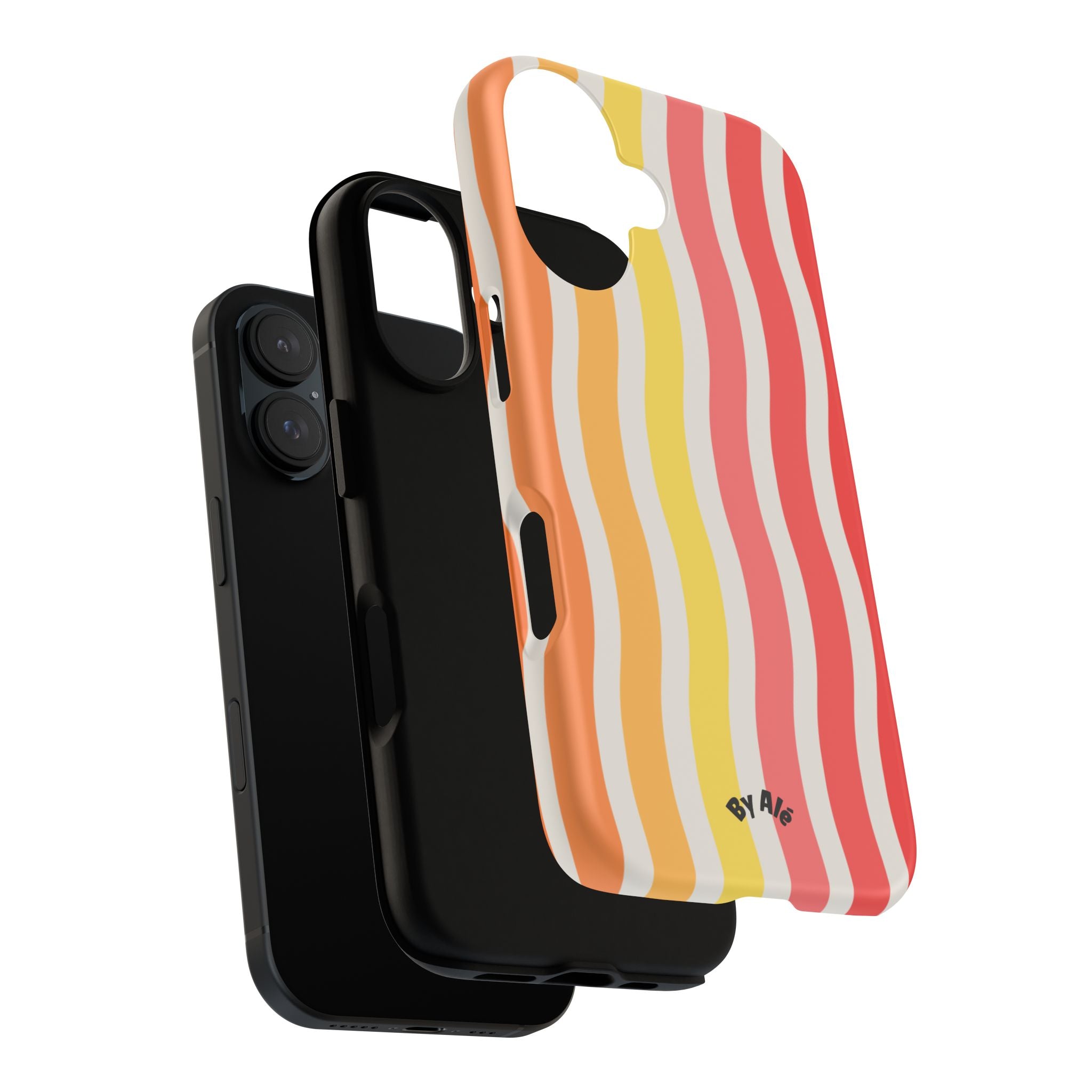 Retro Wavy Stripe Tough Phone Case — Red, Orange & Yellow Groove Design
