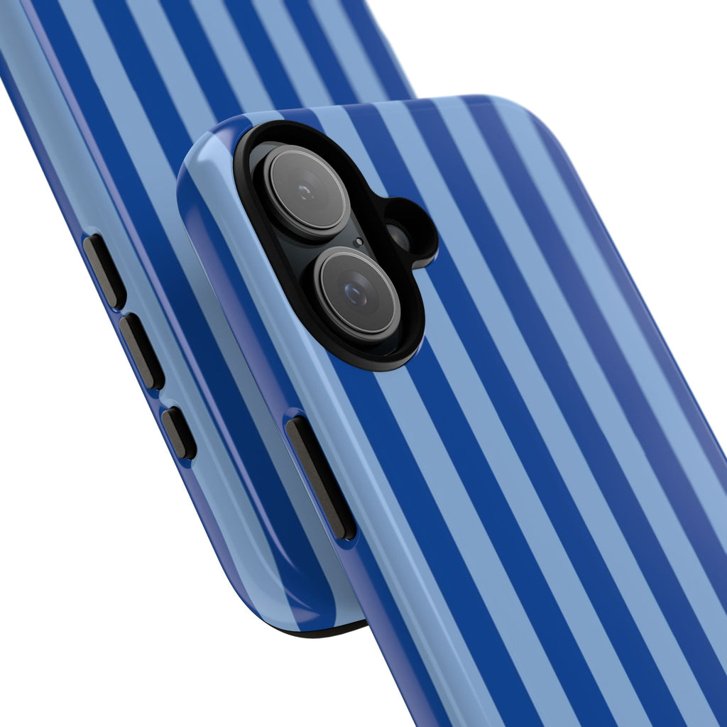 Blue Striped Tough Phone Case — Durable Protective iPhone Cover