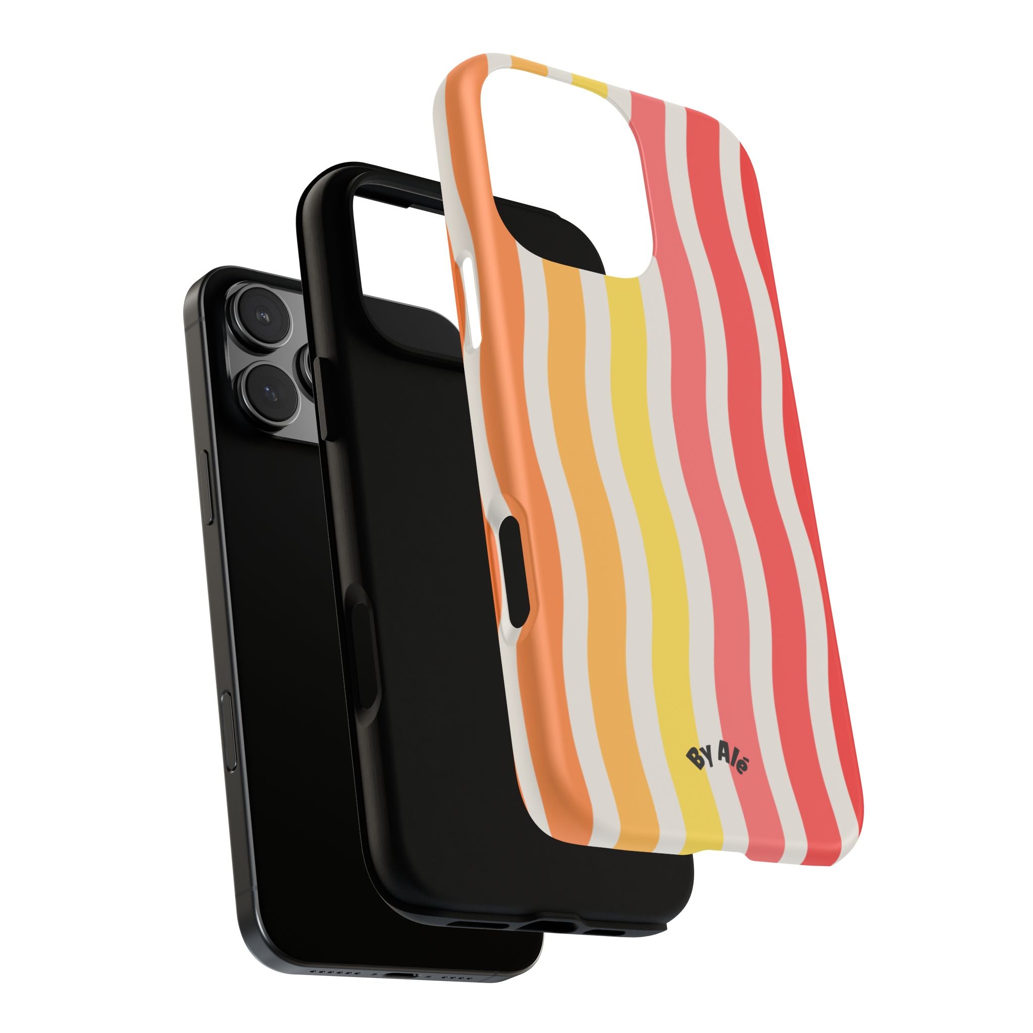 Retro Wavy Stripe Tough Phone Case — Red, Orange & Yellow Groove Design