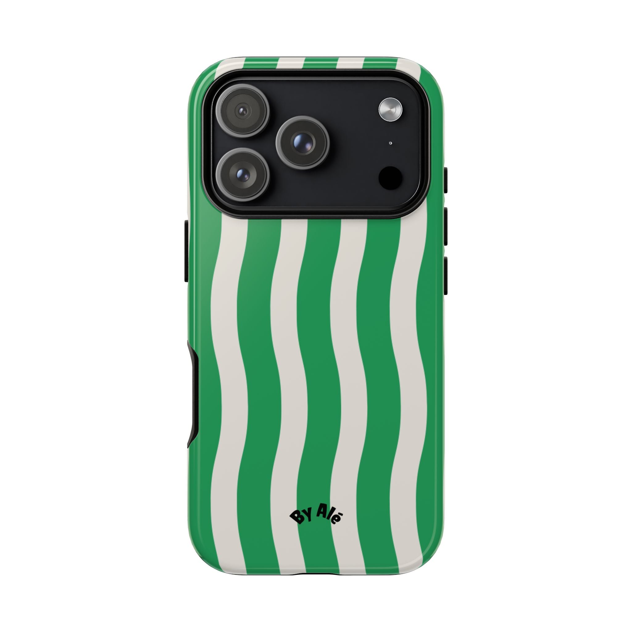 Green Wavy Stripe Tough Phone Case — Protective iPhone Cover with Retro Wave Pattern