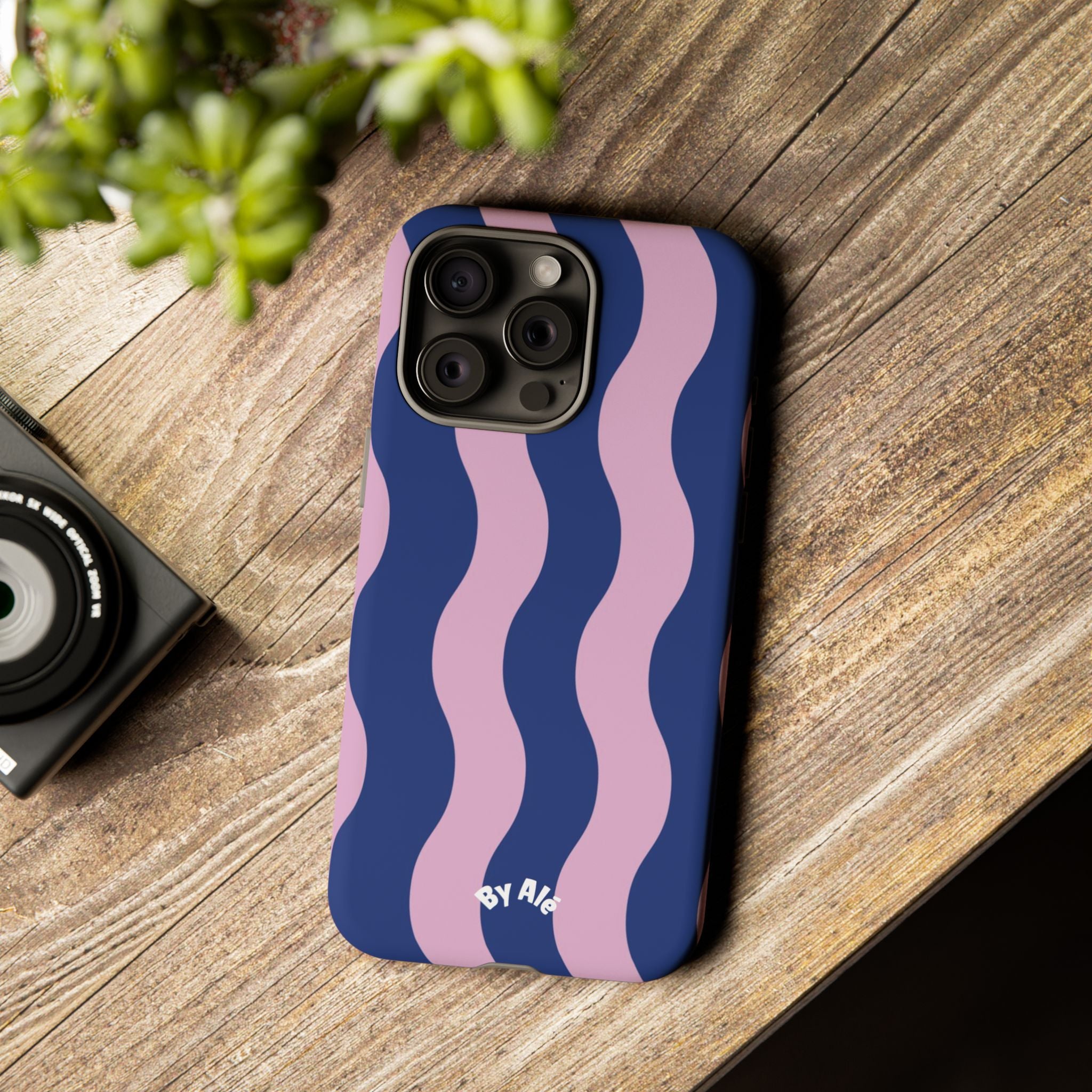 Wavy Stripes Tough Phone Case — Pink & Navy Protective iPhone Cover