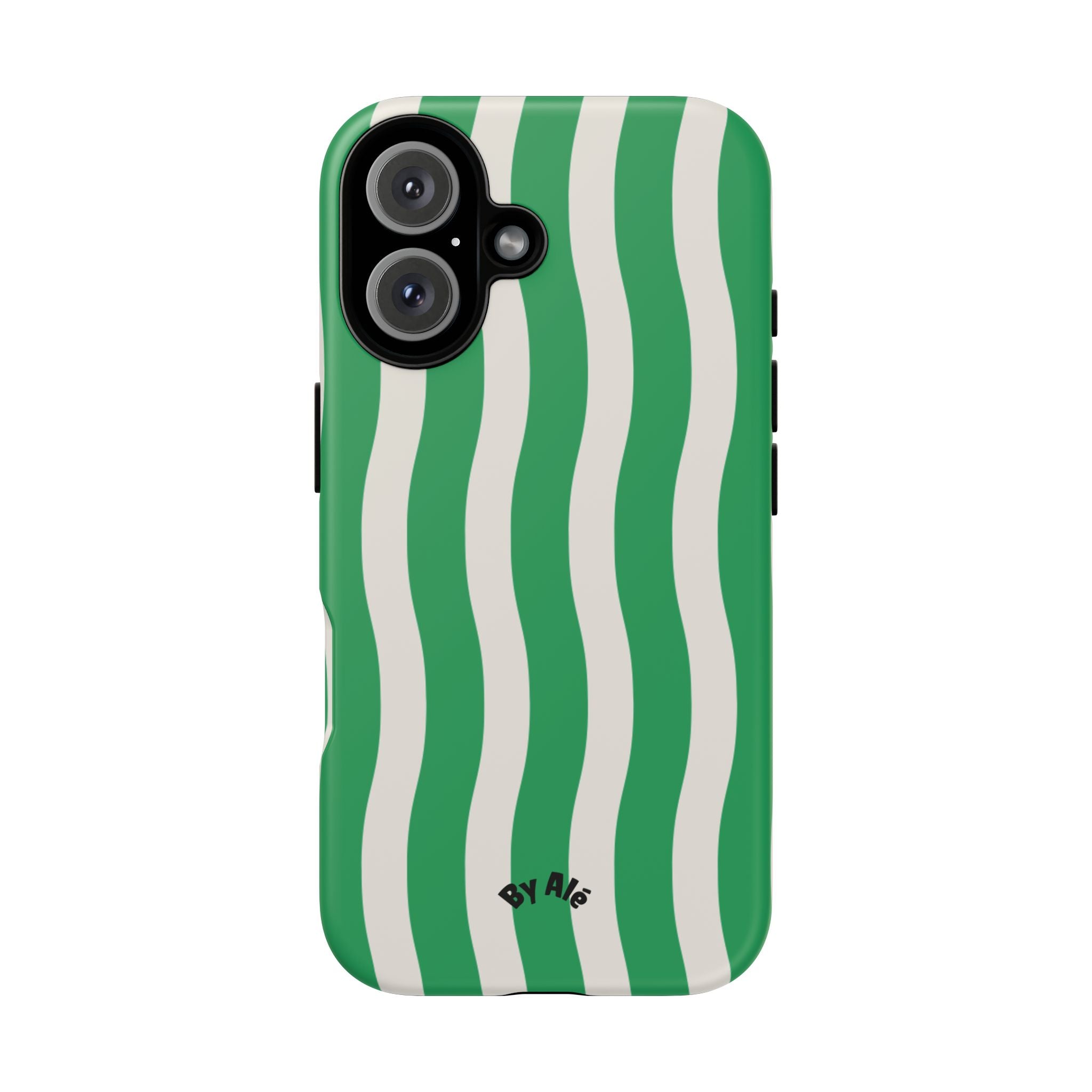 Green Wavy Stripe Tough Phone Case — Protective iPhone Cover with Retro Wave Pattern
