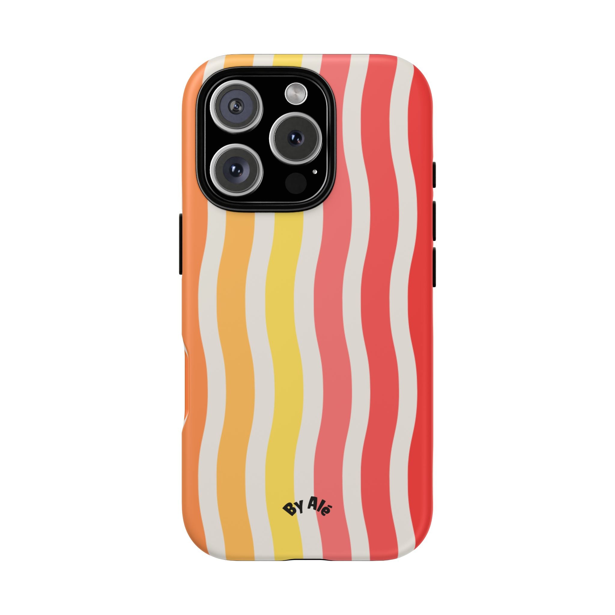 Retro Wavy Stripe Tough Phone Case — Red, Orange & Yellow Groove Design