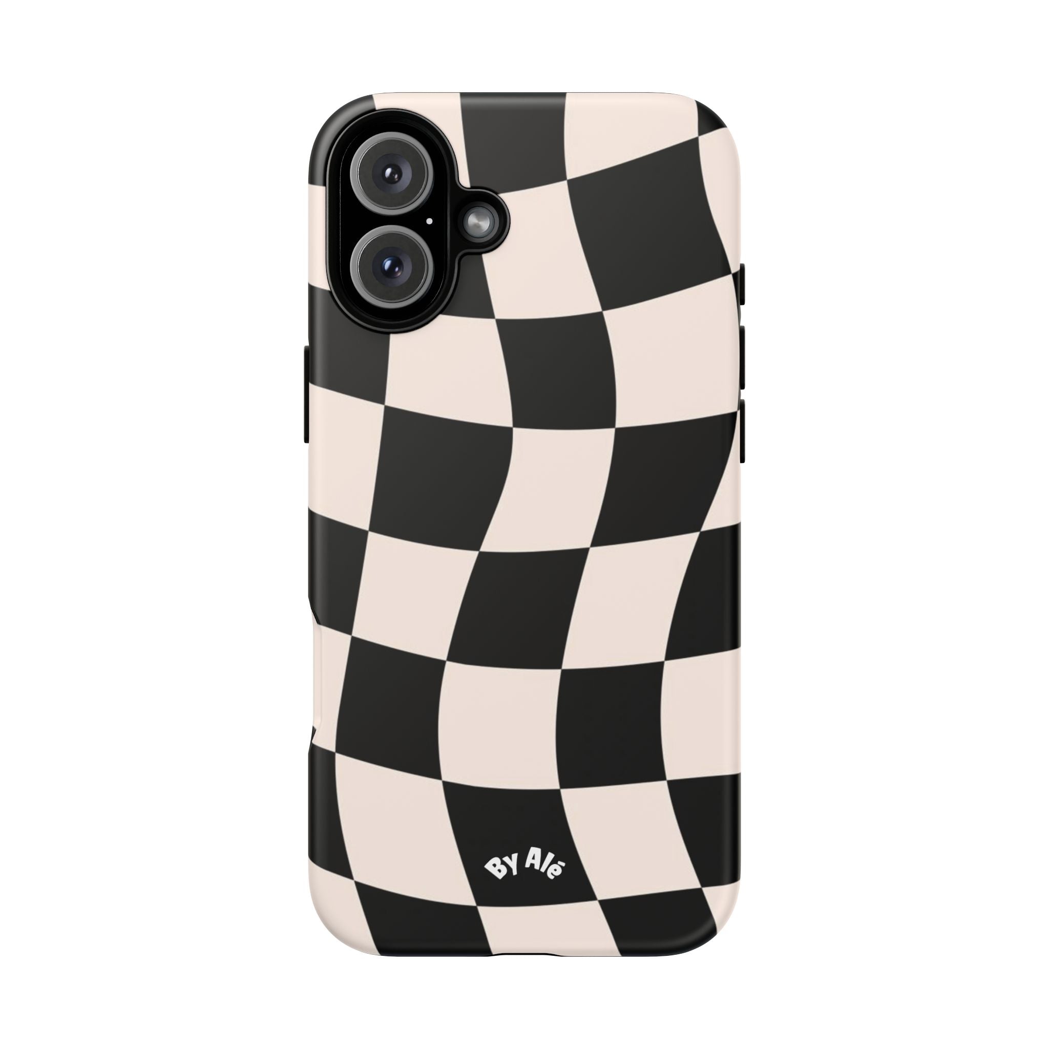 Wavy Checkered Phone Case – Black & Cream Retro Race Pattern