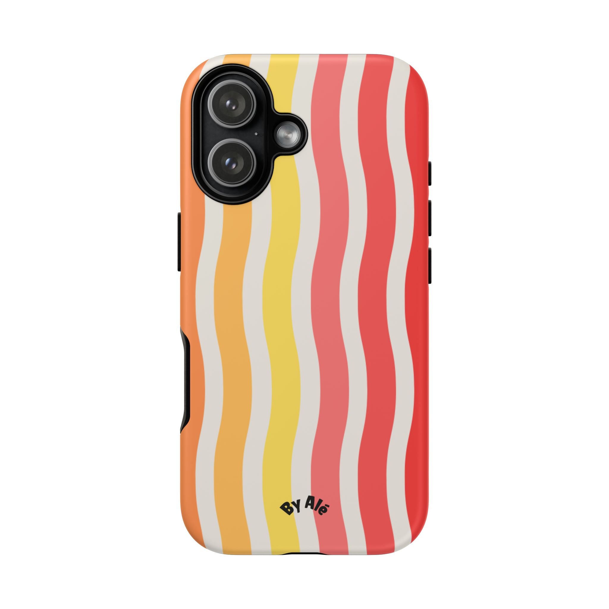 Retro Wavy Stripe Tough Phone Case — Red, Orange & Yellow Groove Design