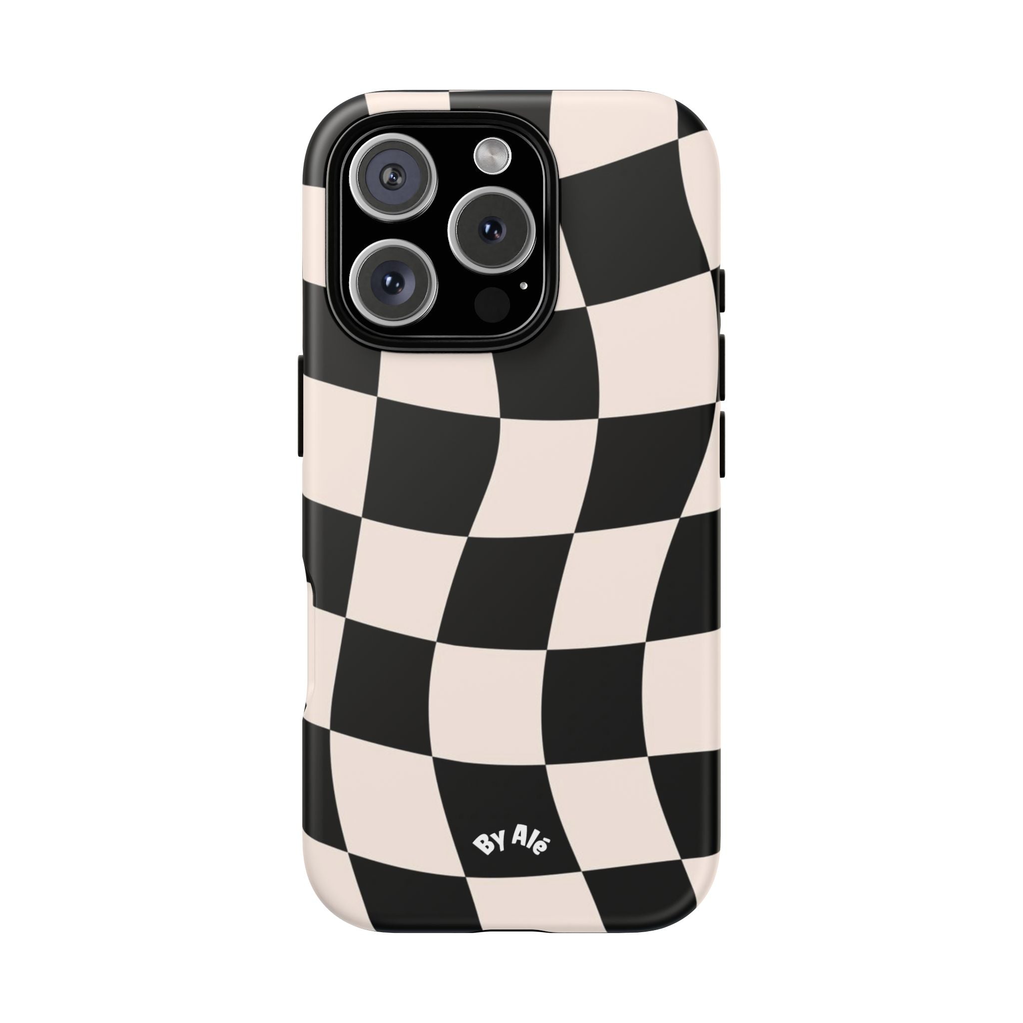 Wavy Checkered Phone Case – Black & Cream Retro Race Pattern