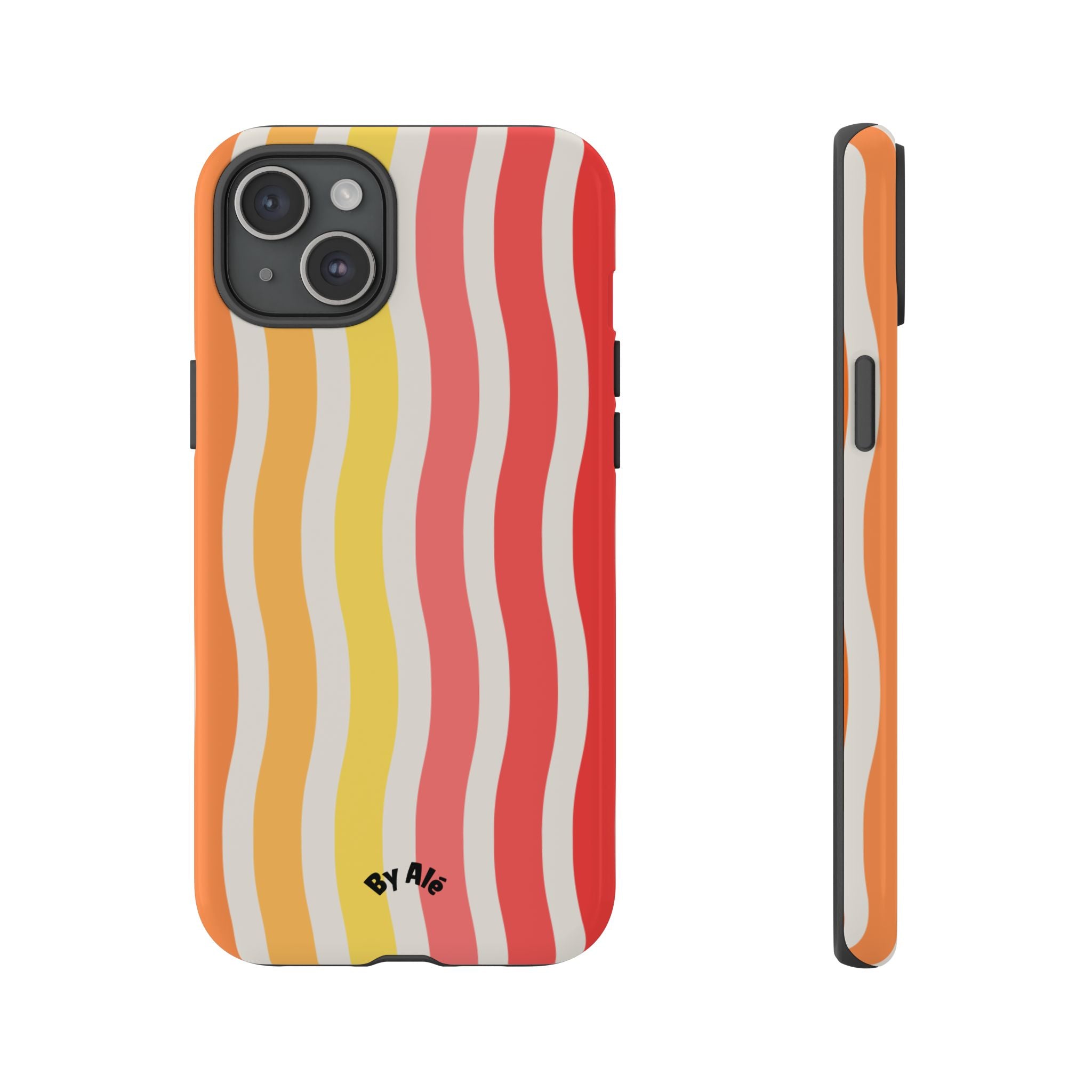 Retro Wavy Stripe Tough Phone Case — Red, Orange & Yellow Groove Design